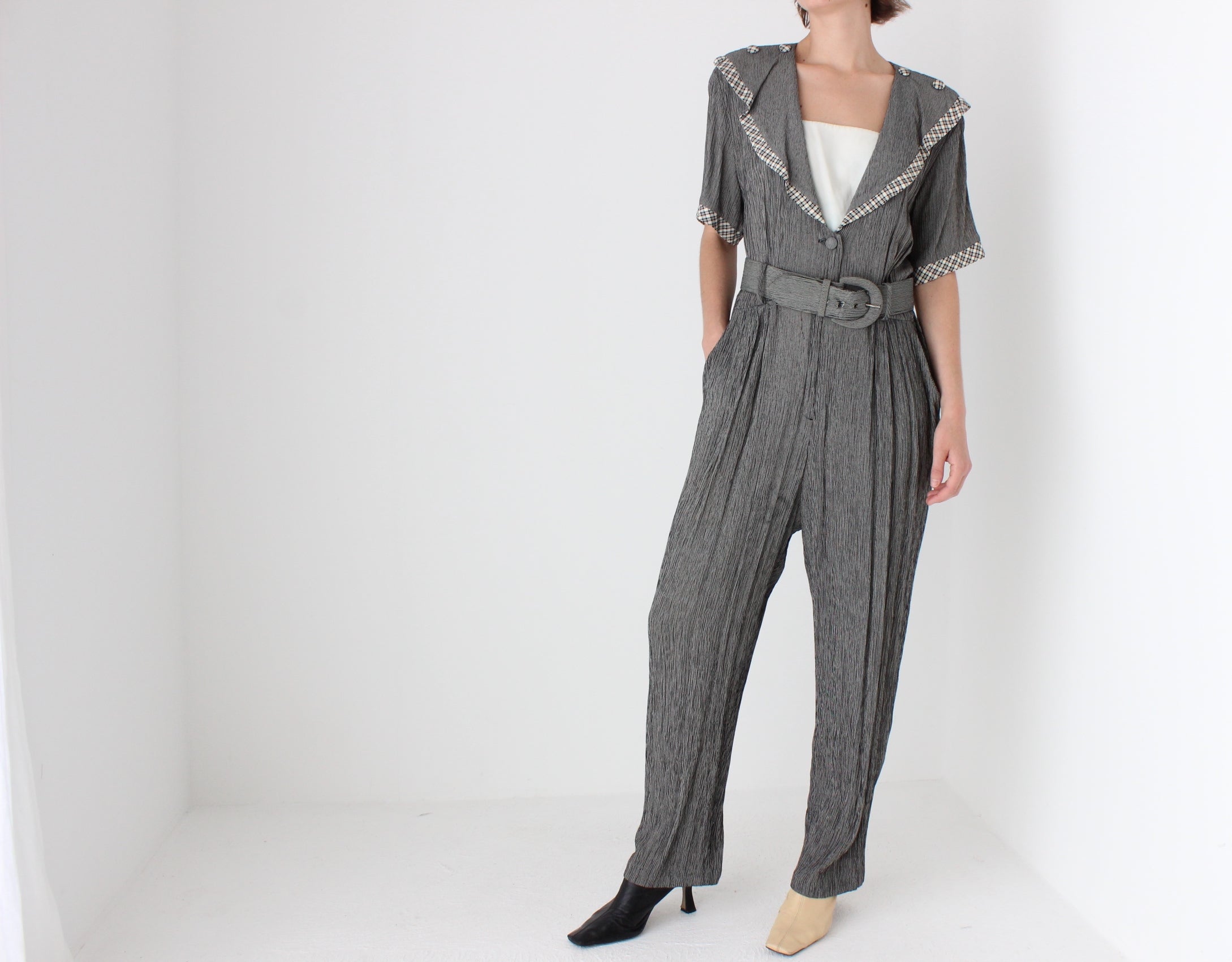 Adorable 80s Statement Collar Gauze Jumpsuit