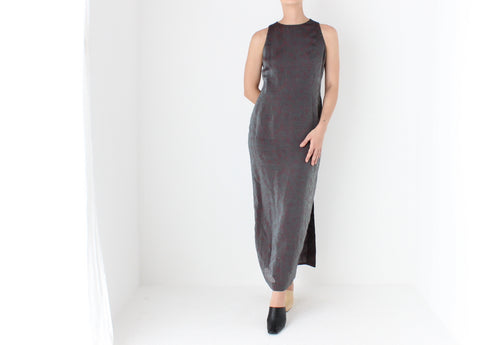 90s Metallic Floral Embossed High Neck Dress