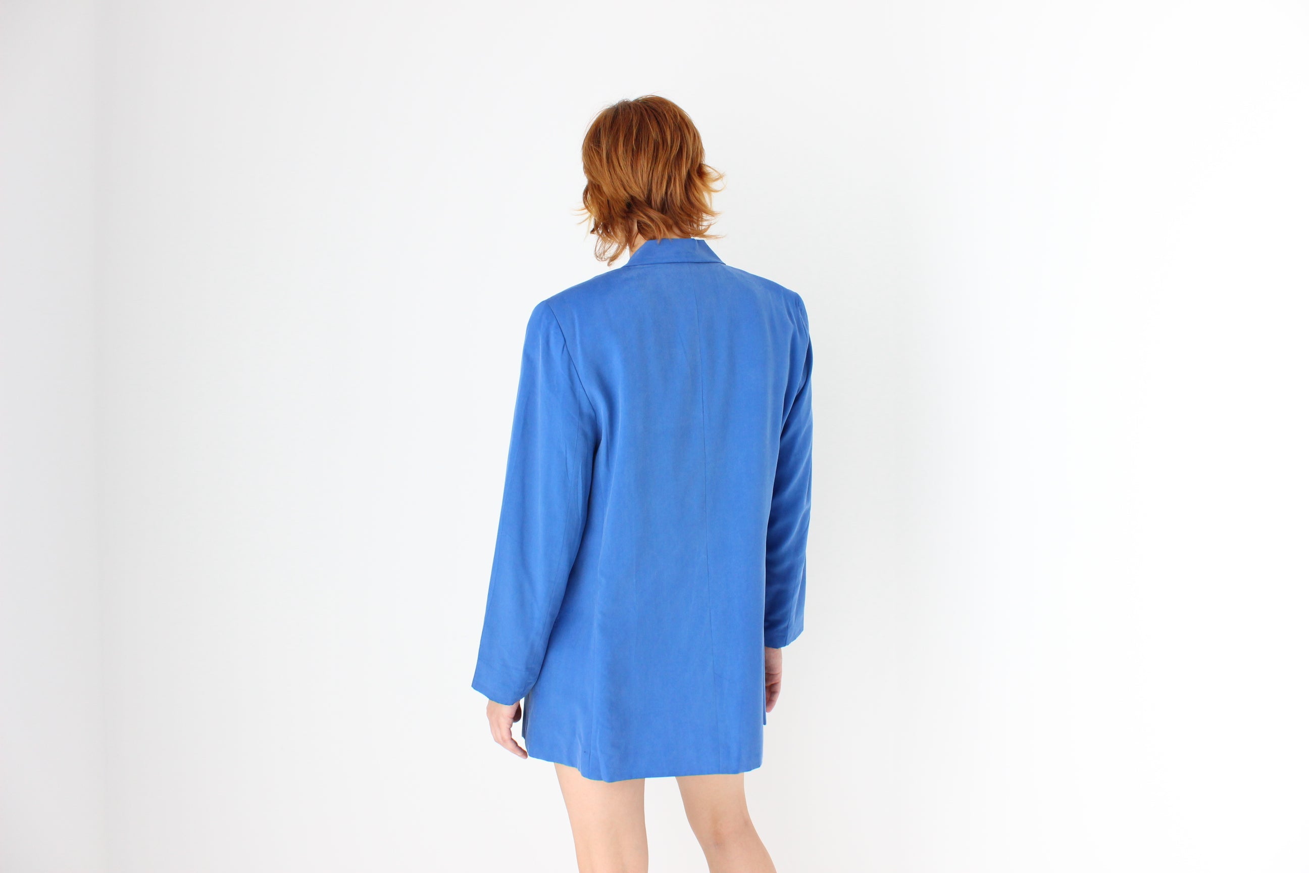 80s Electric Blue Boxy Silk Blazer Dress