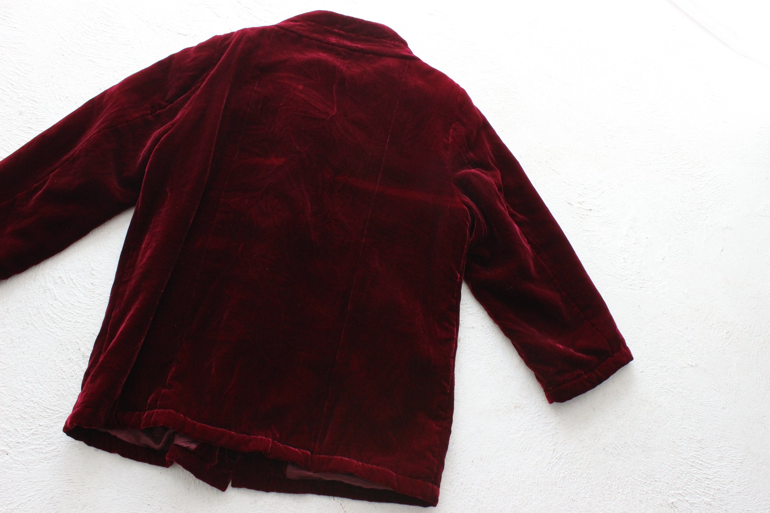 80s PURE SILK VELVET Quilted Kimono Coat in Merlot