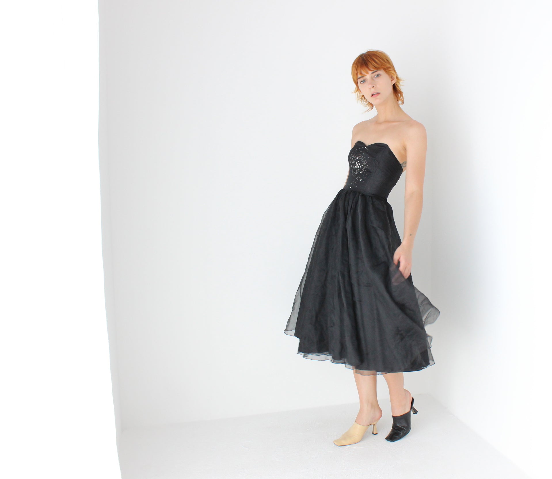 80s Voluminous Organza Bombshell Cocktail Dress w/ Galaxy Swirl