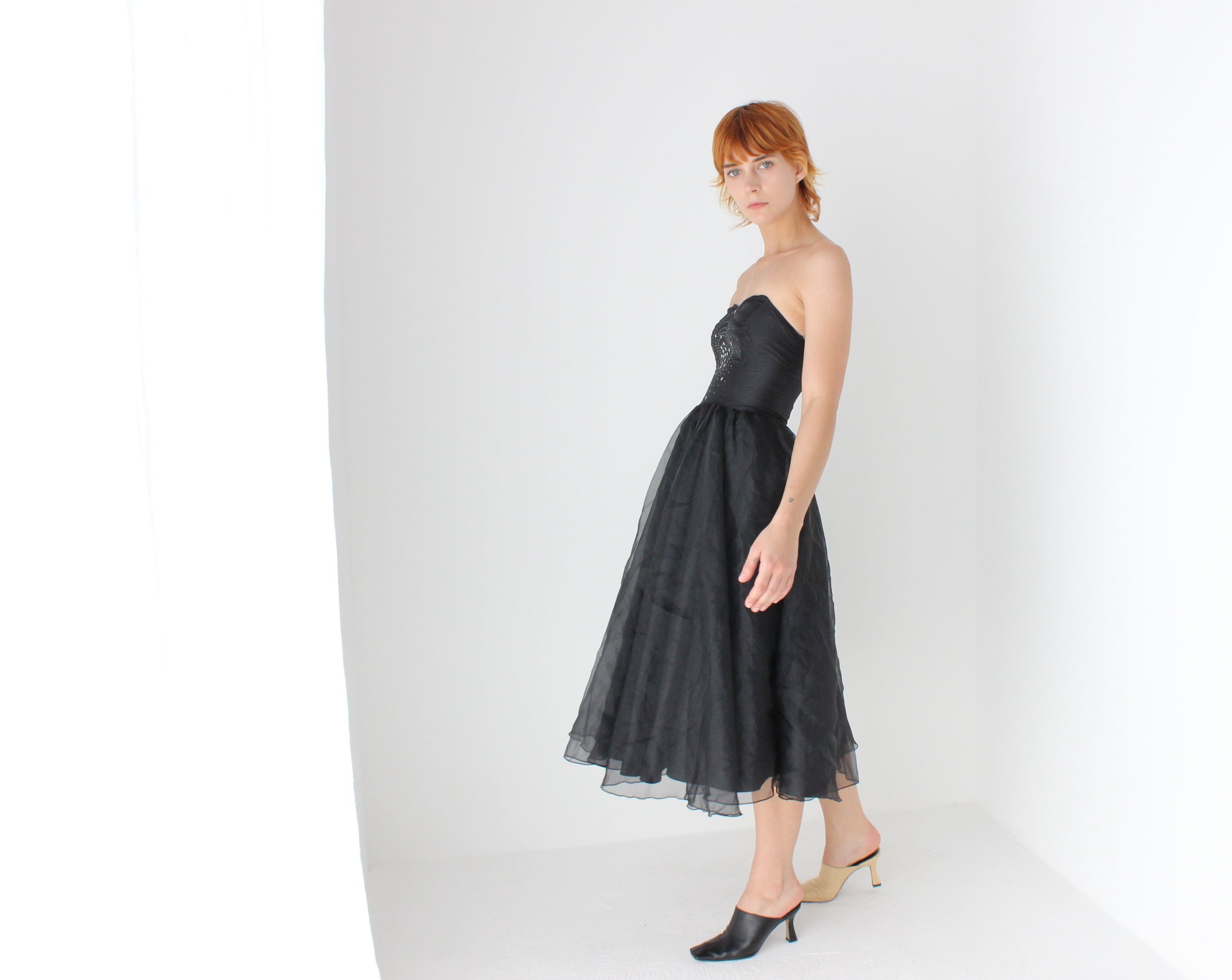 80s Voluminous Organza Bombshell Cocktail Dress w/ Galaxy Swirl