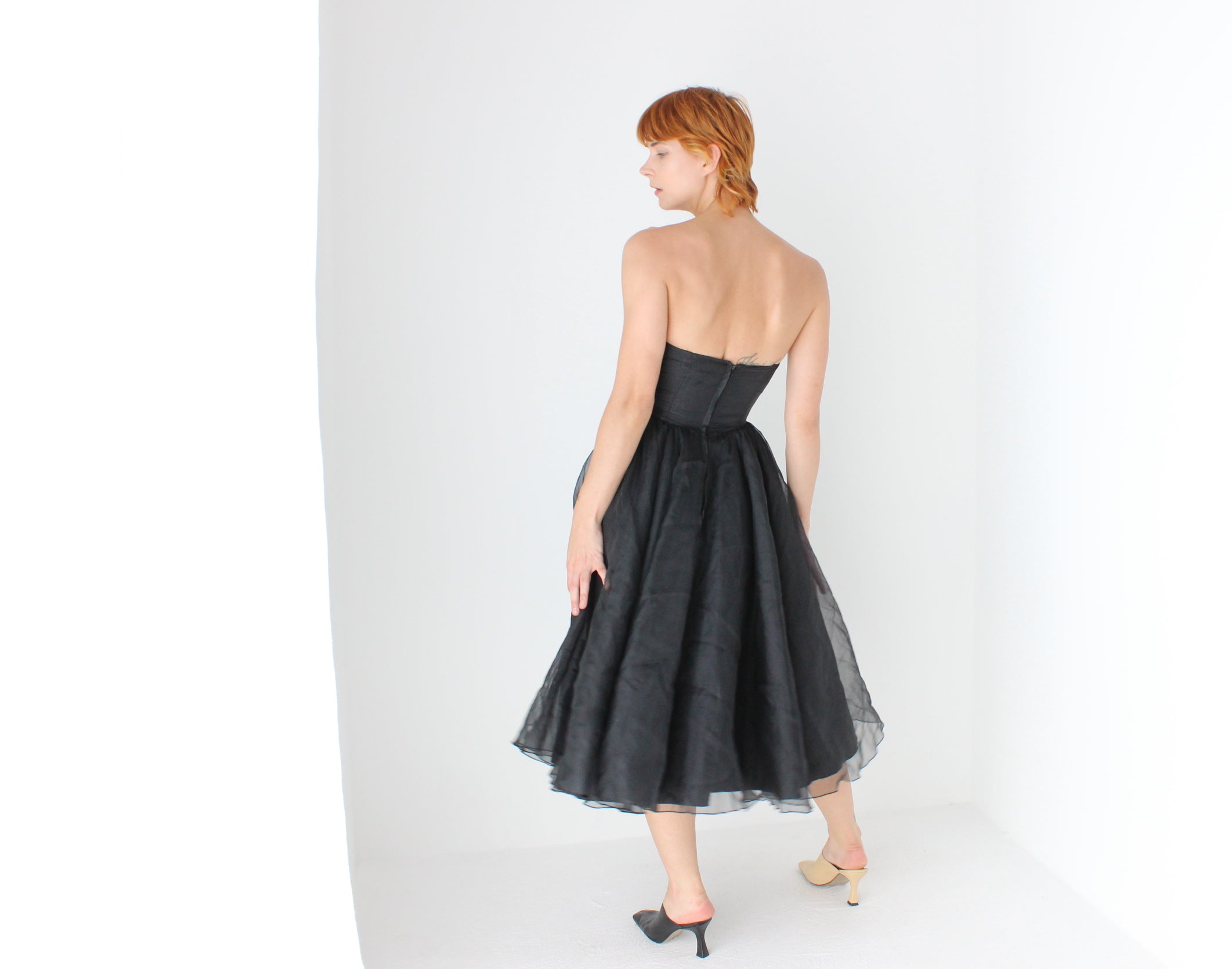80s Voluminous Organza Bombshell Cocktail Dress w/ Galaxy Swirl