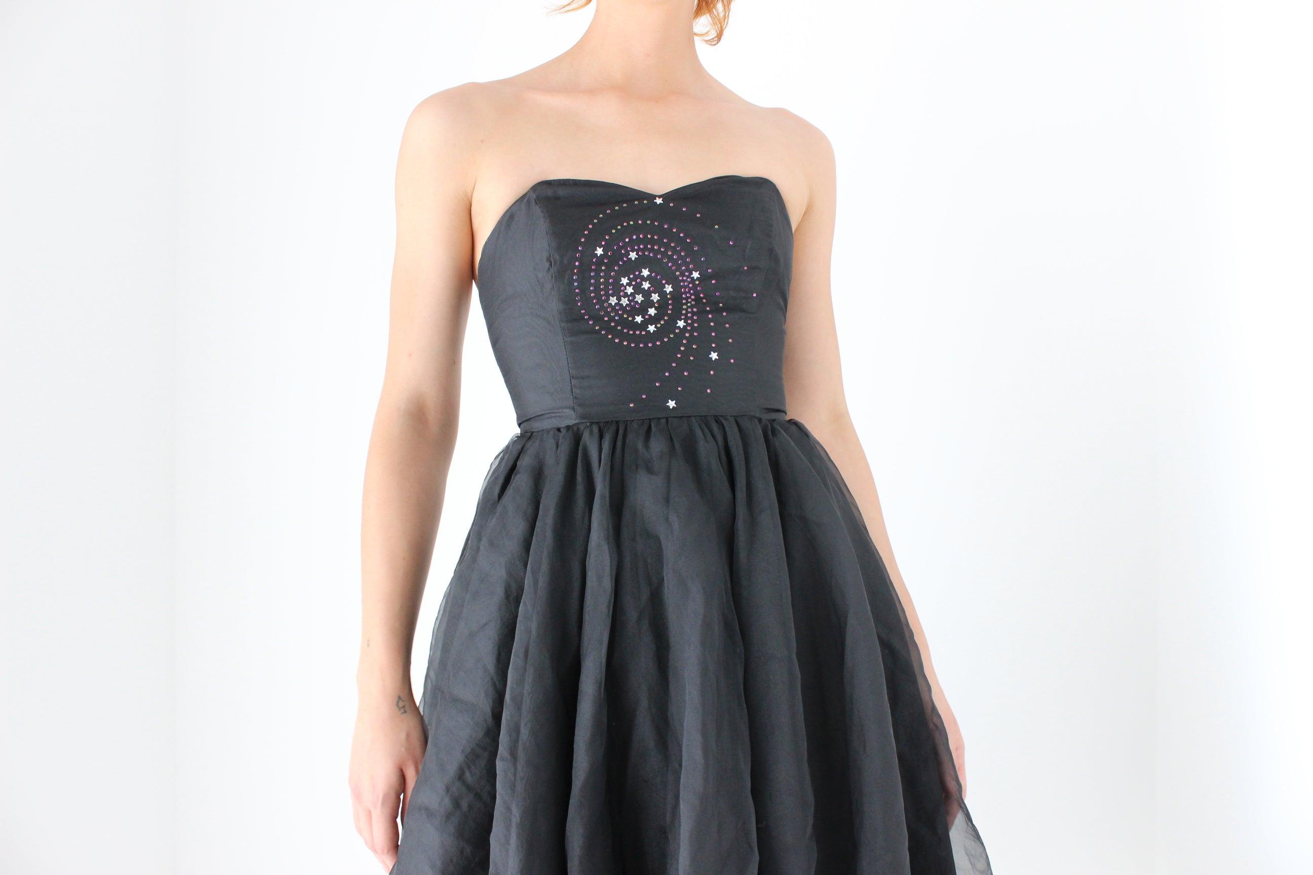 80s Voluminous Organza Bombshell Cocktail Dress w/ Galaxy Swirl