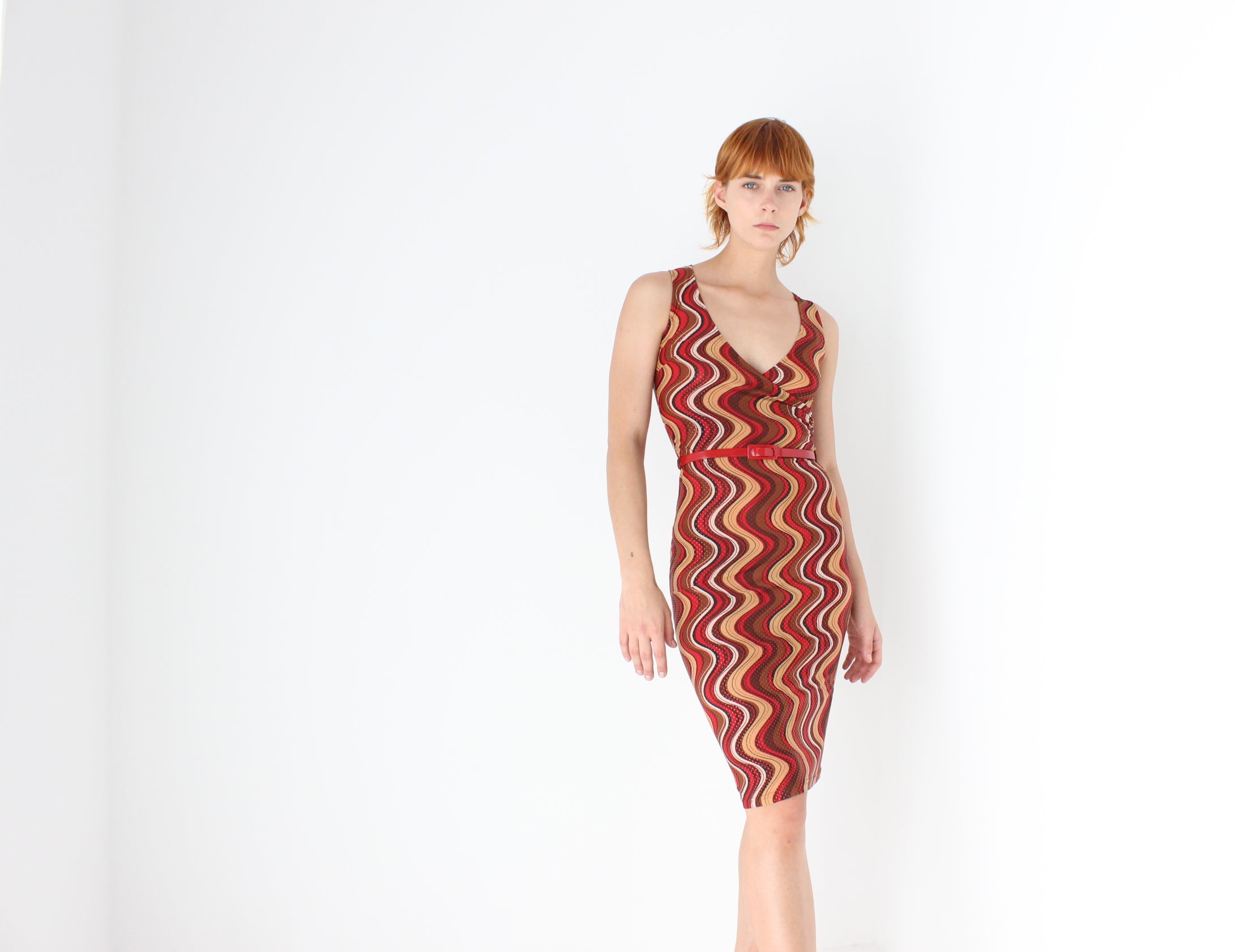 Iconic Y2K Curvy Squiggle Plunge Dress w/ Matching Belt