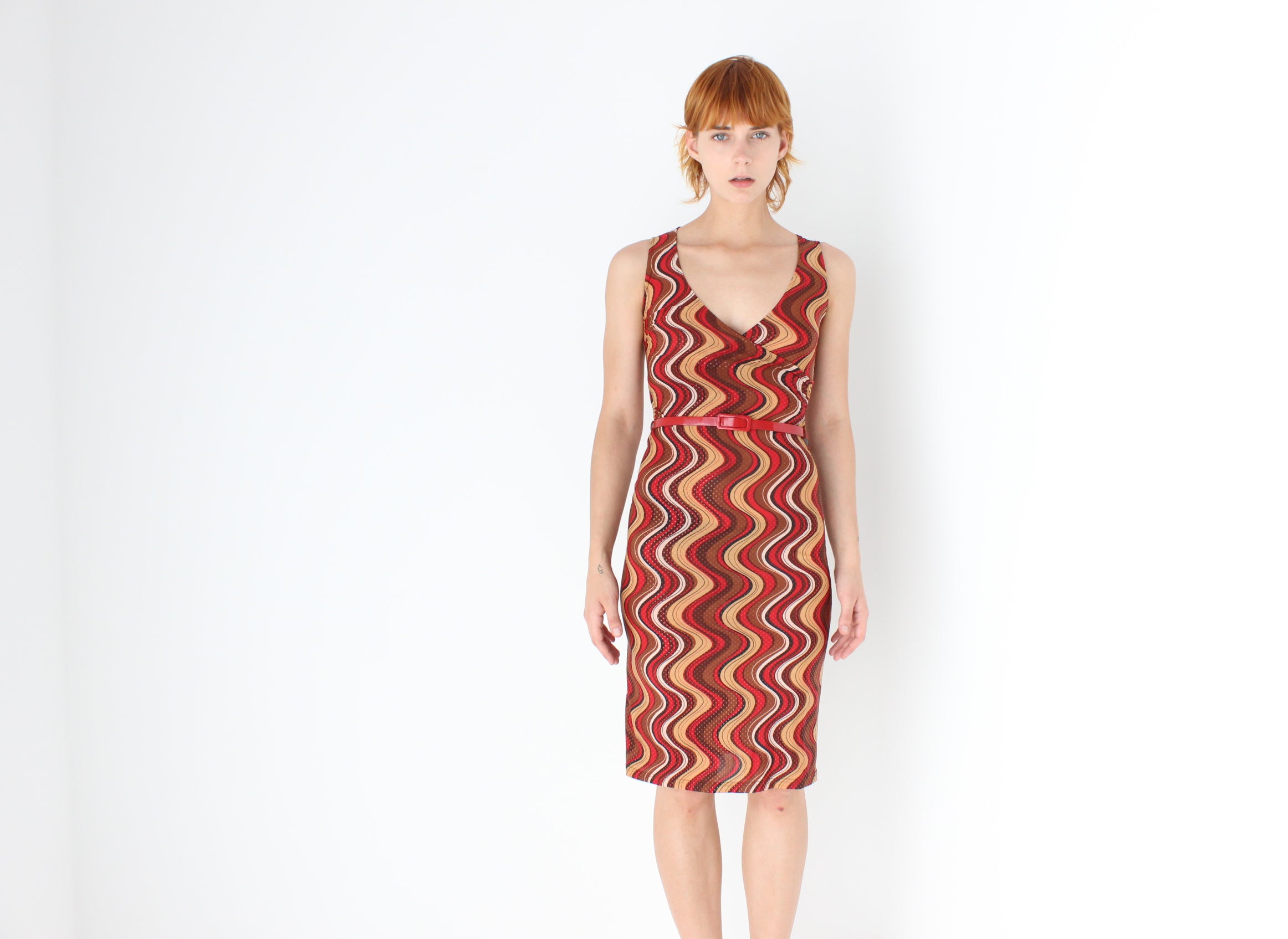 Iconic Y2K Curvy Squiggle Plunge Dress w/ Matching Belt