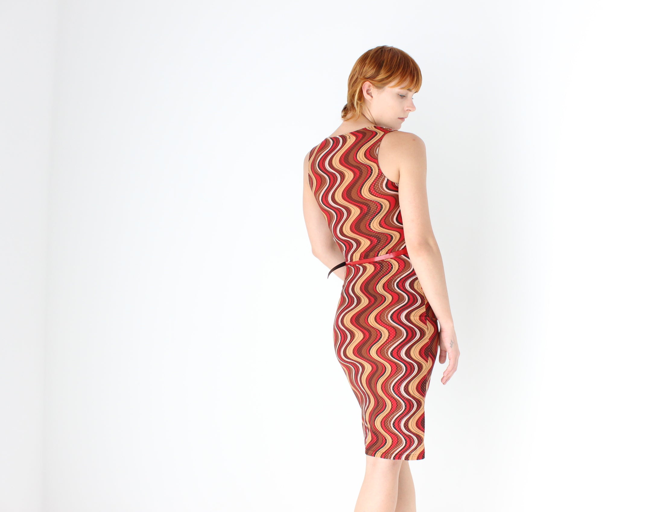 Iconic Y2K Curvy Squiggle Plunge Dress w/ Matching Belt