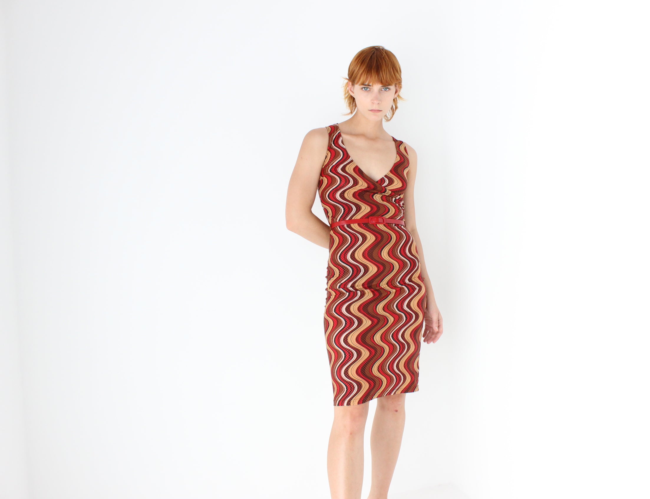Iconic Y2K Curvy Squiggle Plunge Dress w/ Matching Belt
