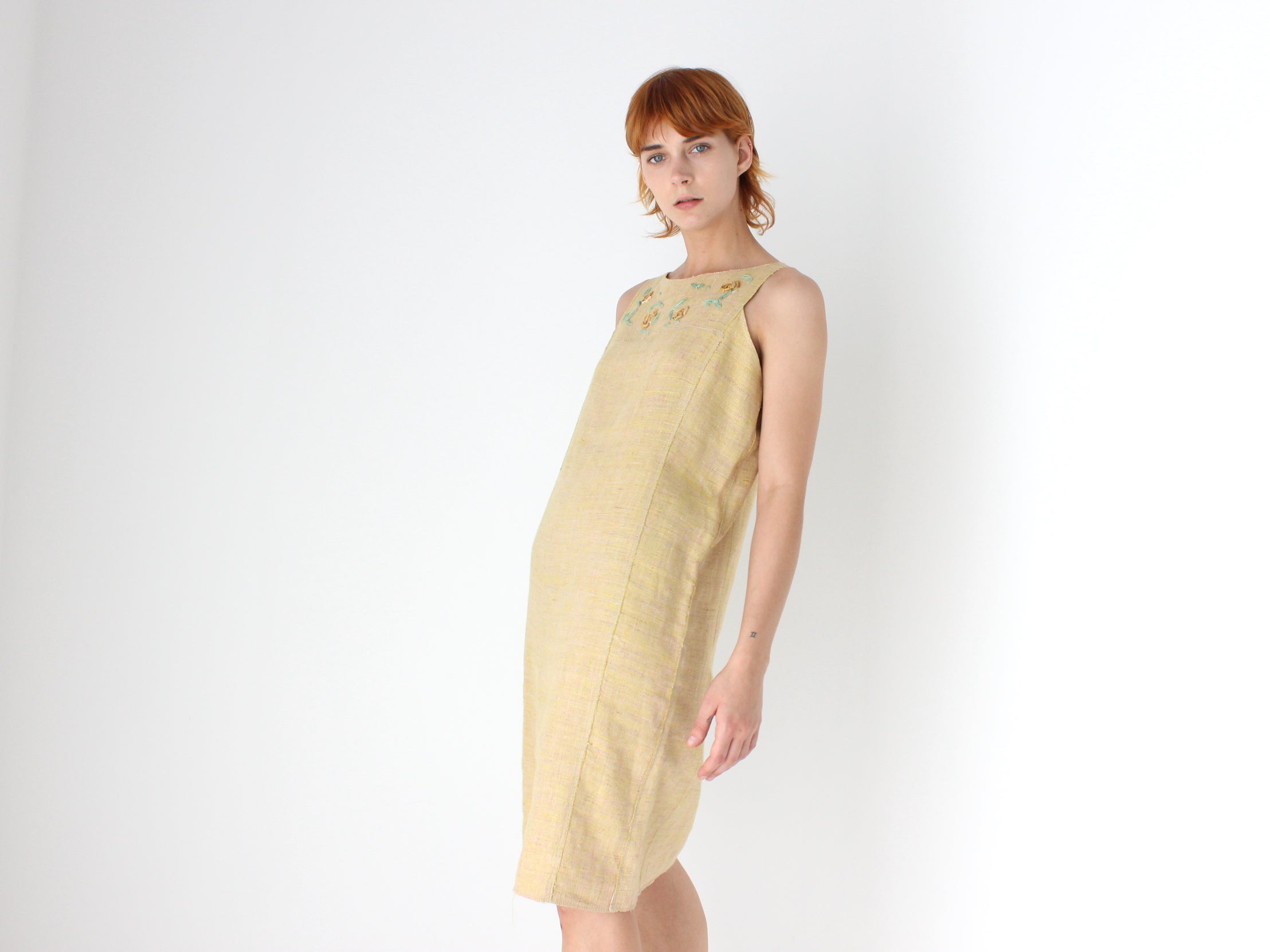 Vintage FENDI Silk Cotton Relaxed Smock w/ Heavenly Mosaic Flower Beading