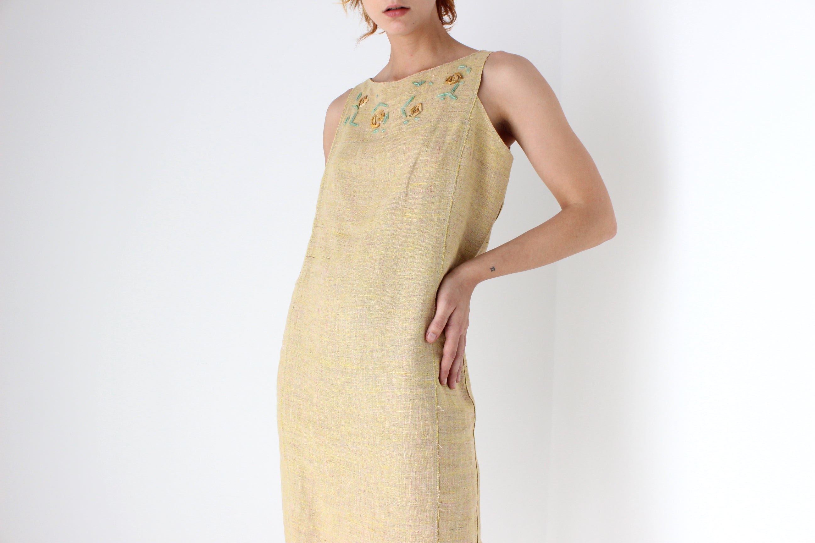 Vintage FENDI Silk Cotton Relaxed Smock w/ Heavenly Mosaic Flower Beading