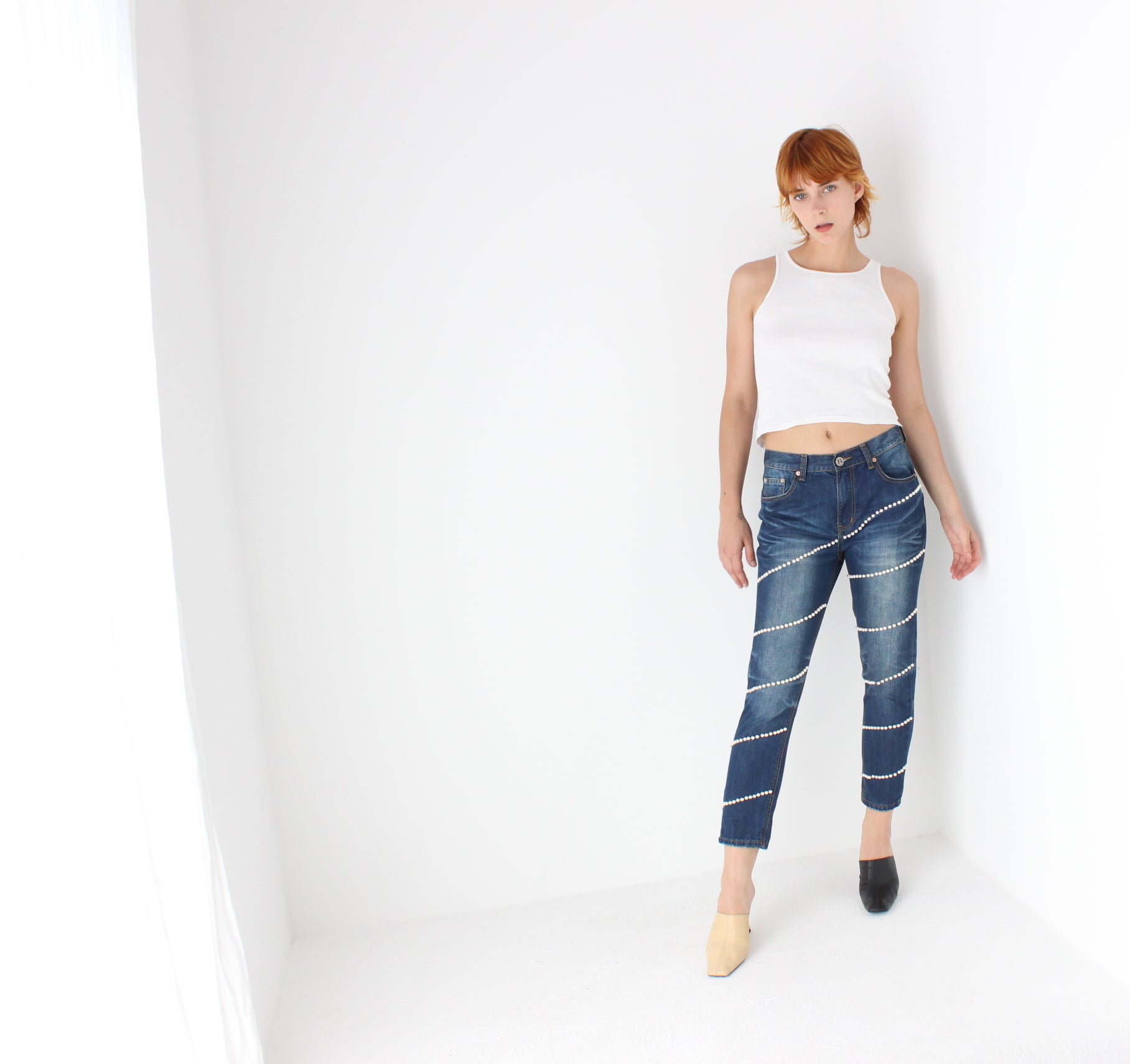 Y2K Pearl Encrusted Jeans