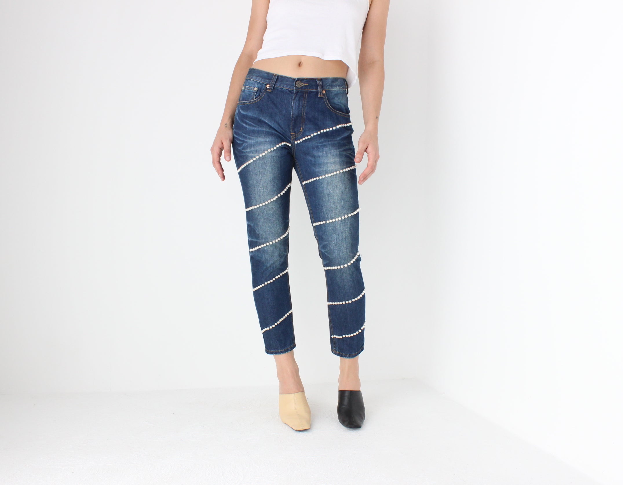 Y2K Pearl Encrusted Jeans