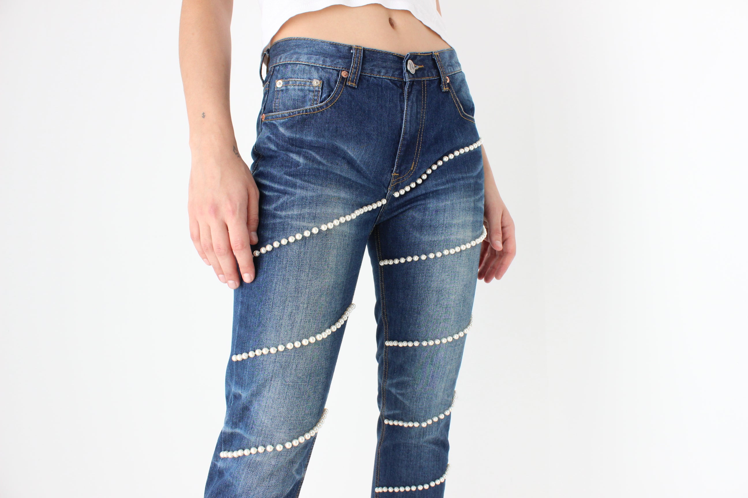 Y2K Pearl Encrusted Jeans