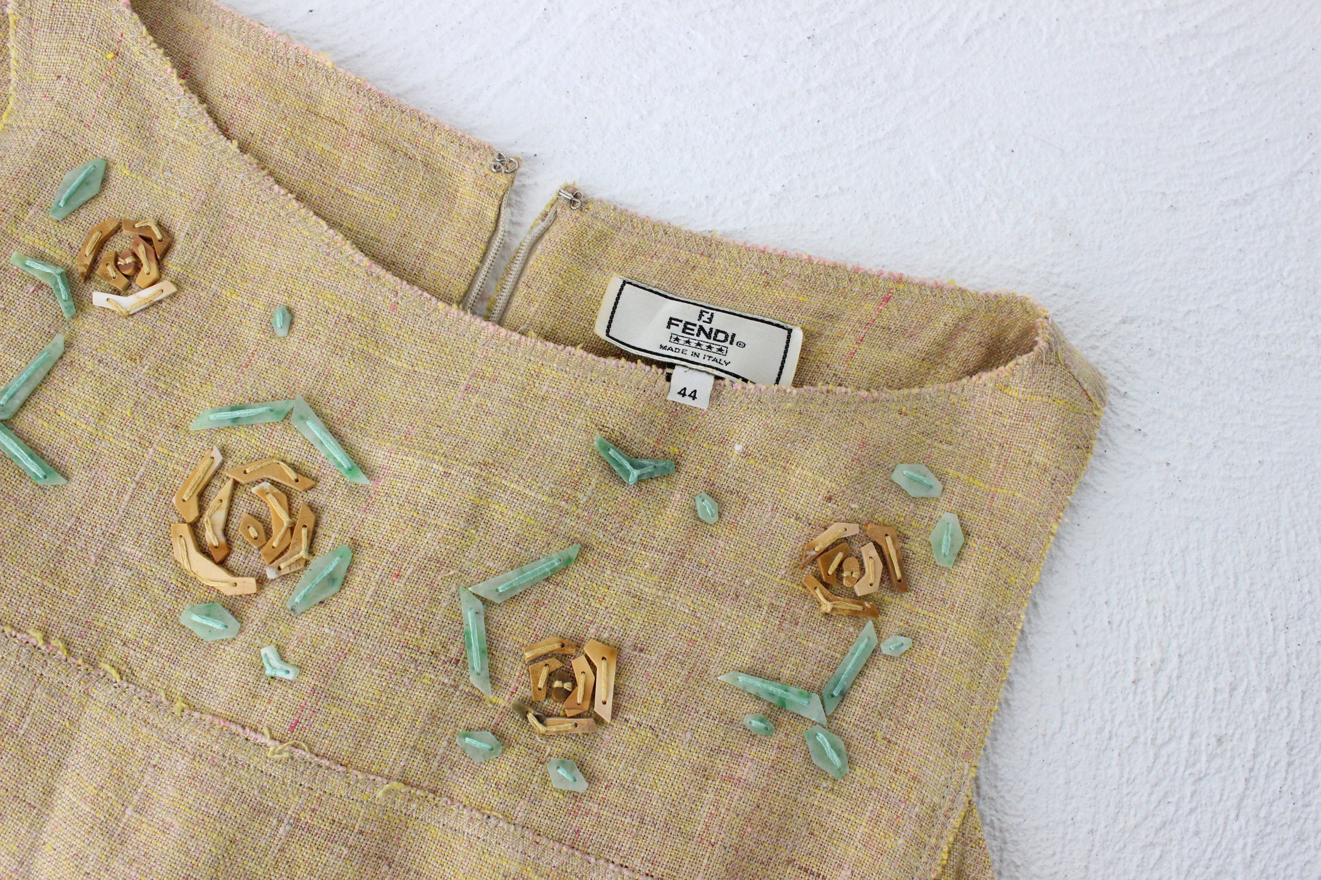 Vintage FENDI Silk Cotton Relaxed Smock w/ Heavenly Mosaic Flower Beading