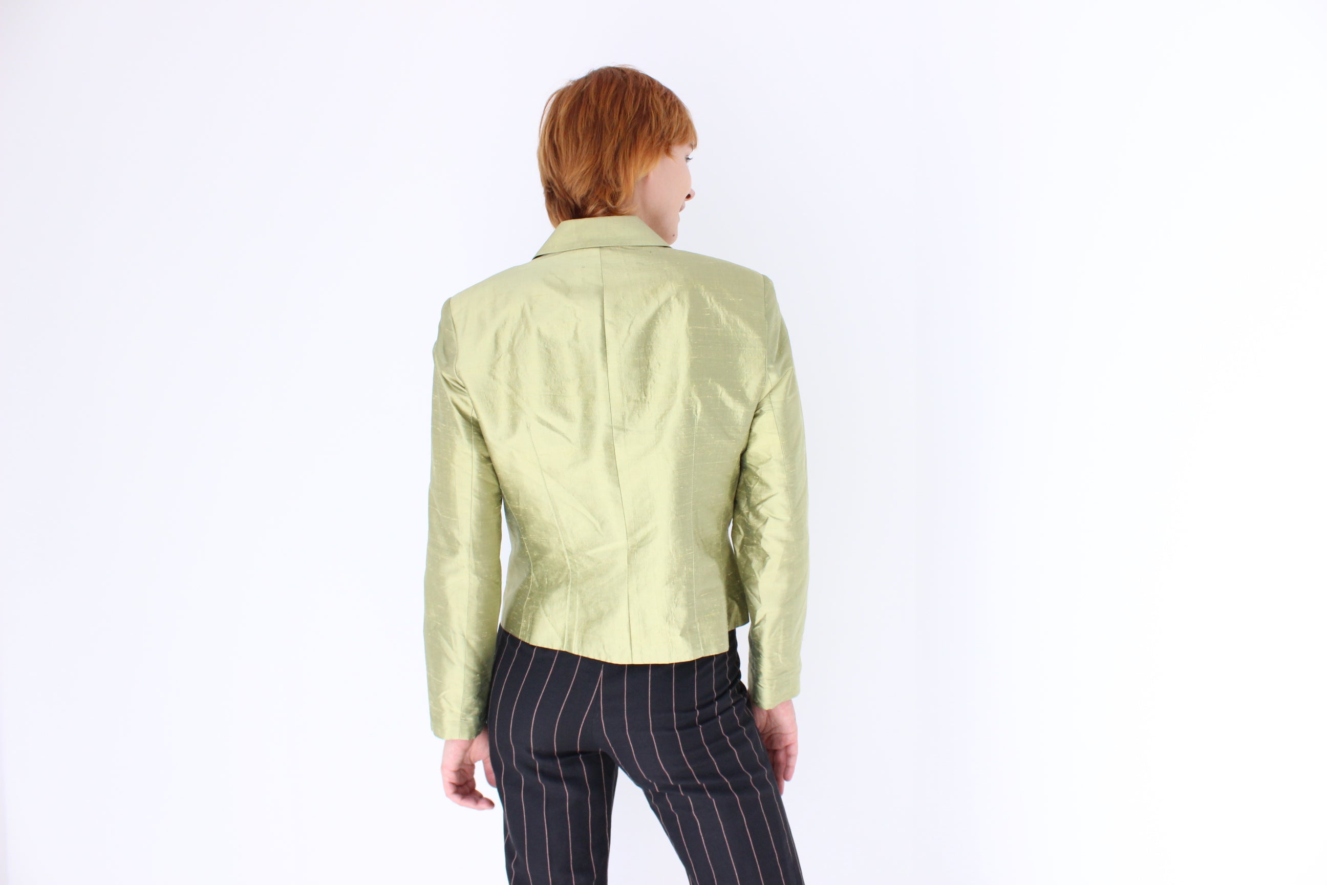 Y2K Olive Raw Silk Boxy Blazer
