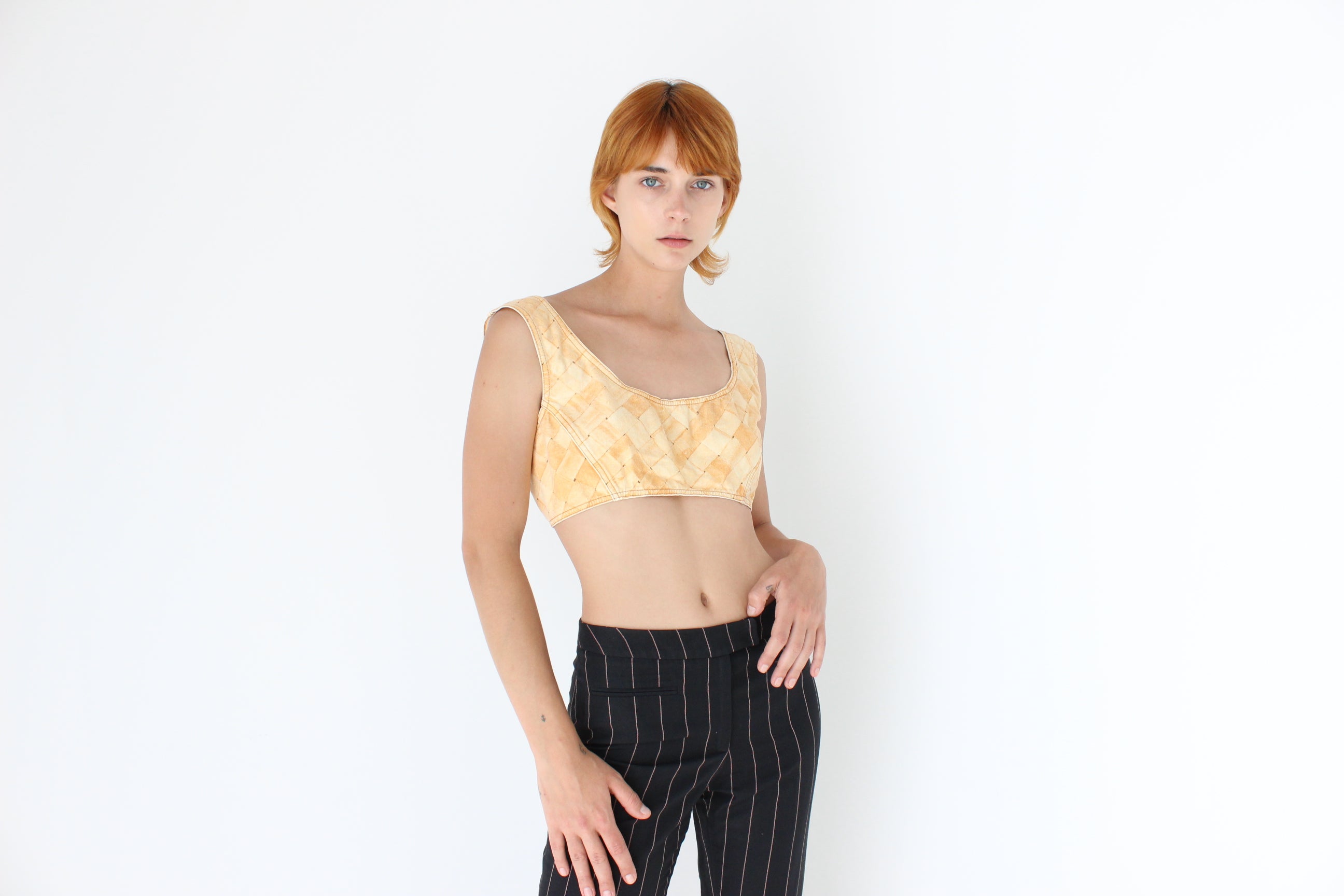 2000s Roberto Cavalli Pie Crust or Basket Weave Crop Top