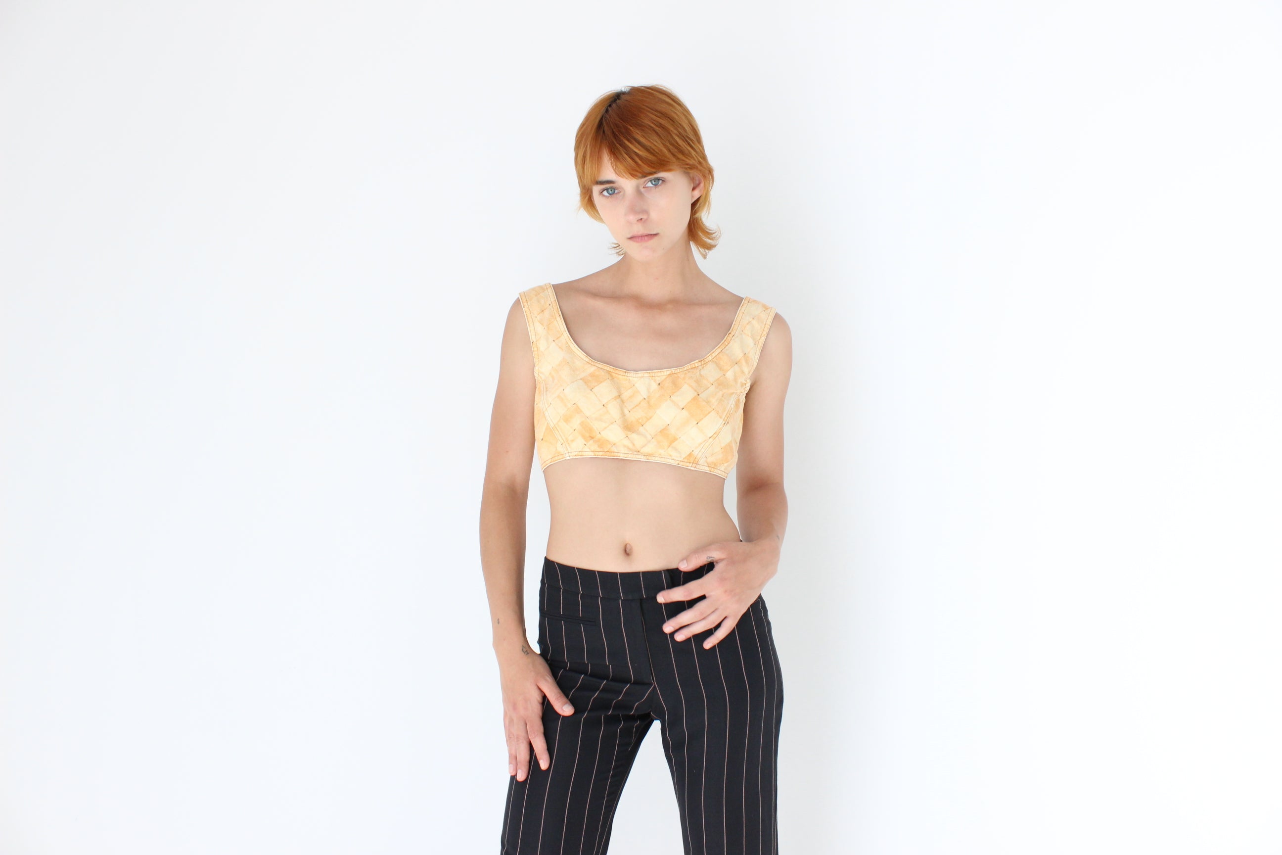 2000s Roberto Cavalli Pie Crust or Basket Weave Crop Top