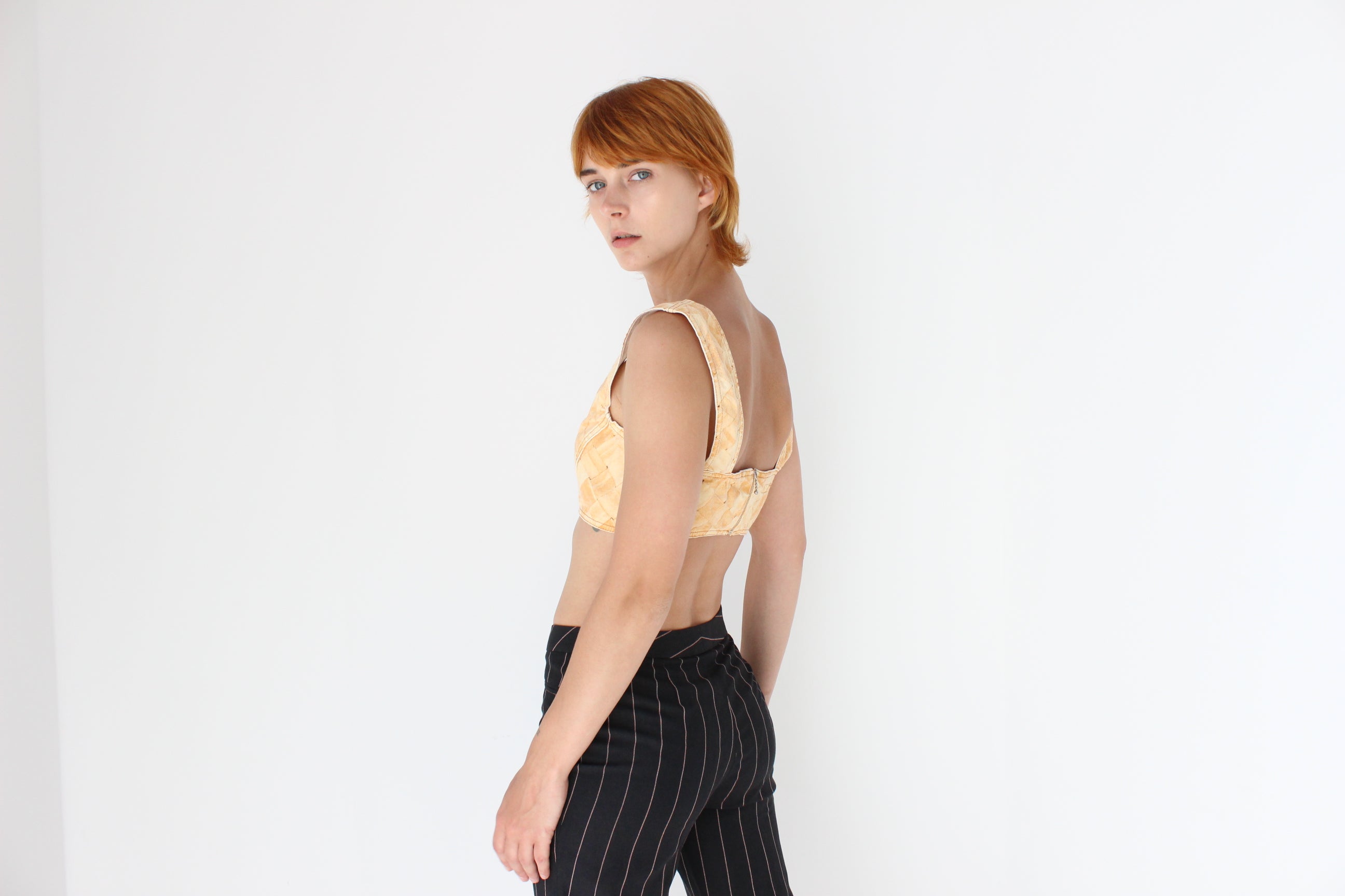 2000s Roberto Cavalli Pie Crust or Basket Weave Crop Top