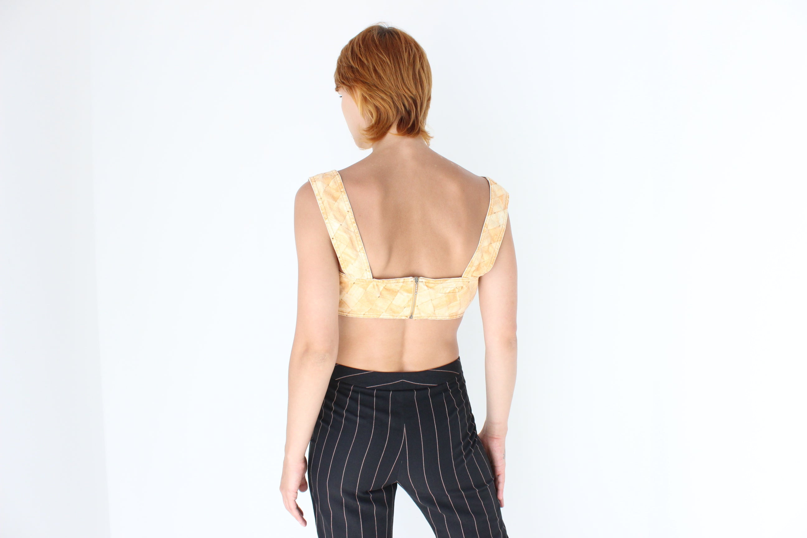 2000s Roberto Cavalli Pie Crust or Basket Weave Crop Top