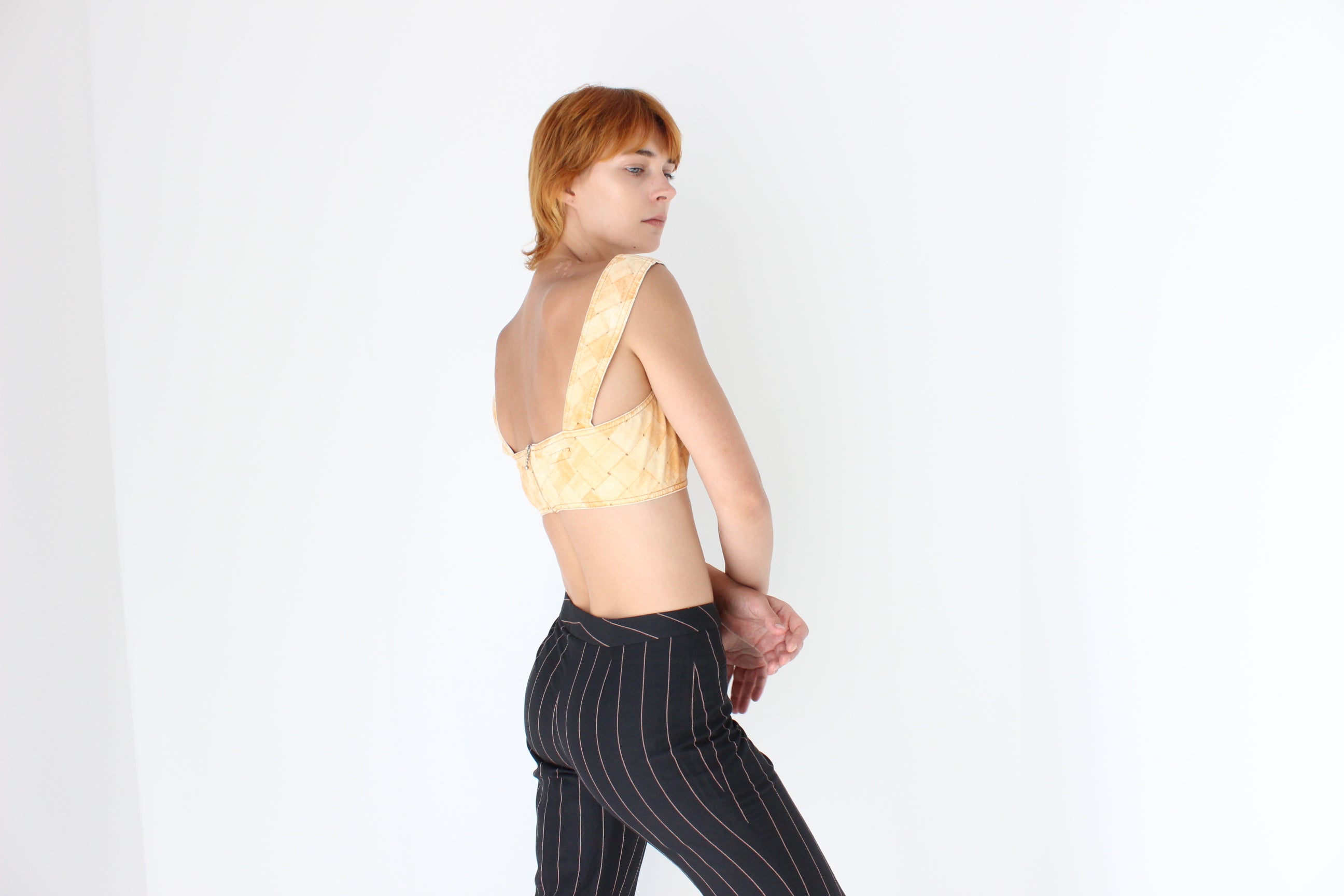 2000s Roberto Cavalli Pie Crust or Basket Weave Crop Top