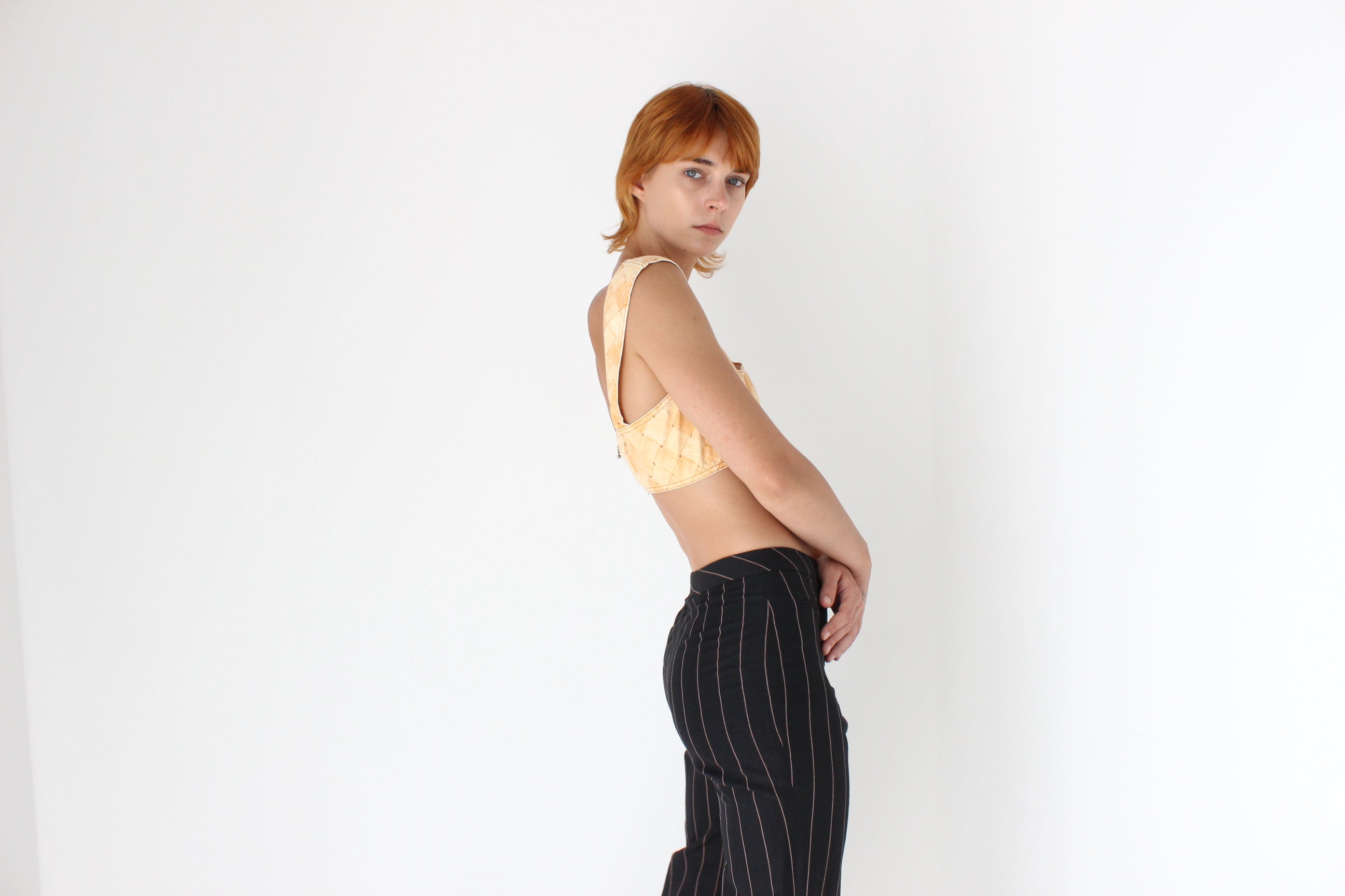 2000s Roberto Cavalli Pie Crust or Basket Weave Crop Top