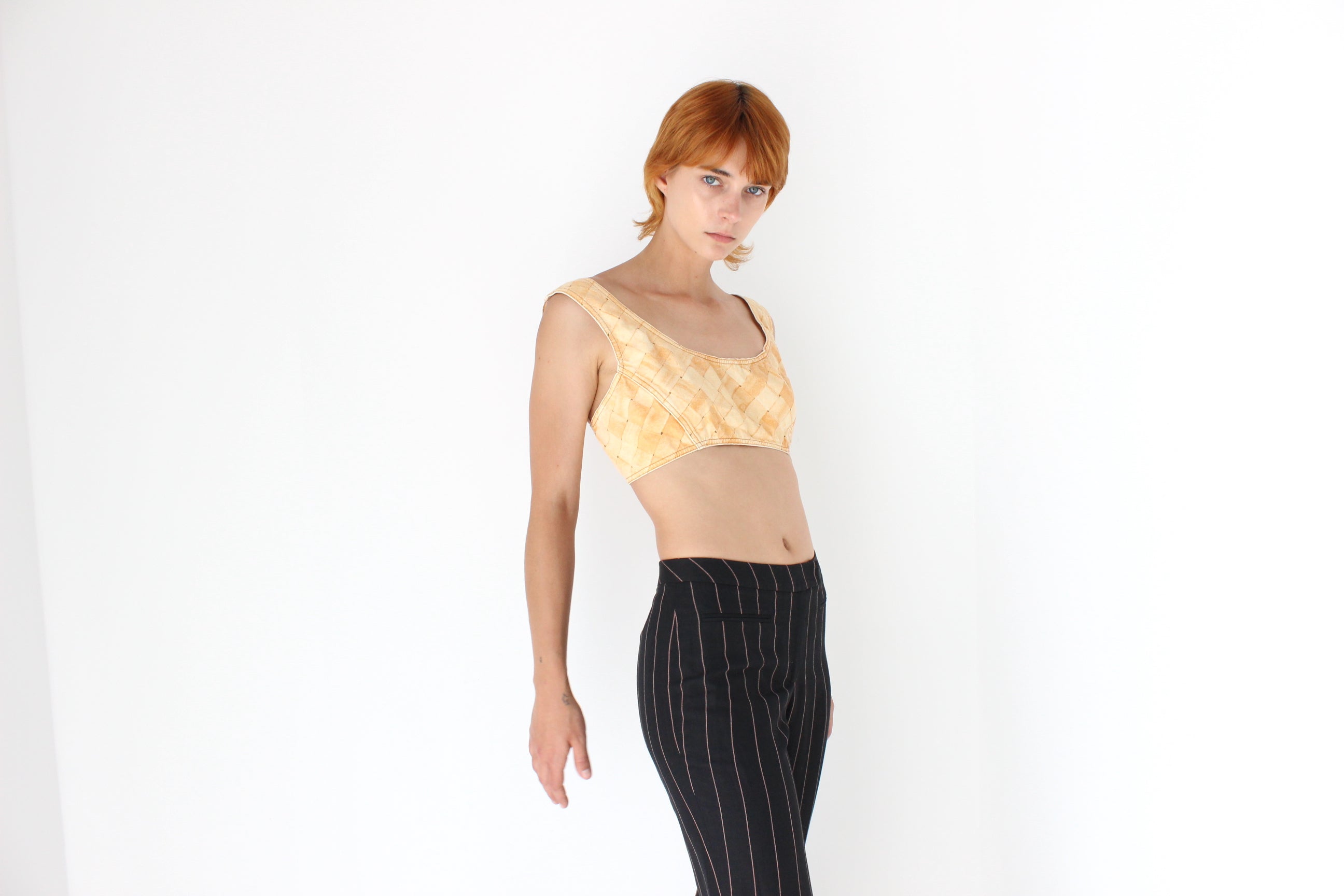 2000s Roberto Cavalli Pie Crust or Basket Weave Crop Top