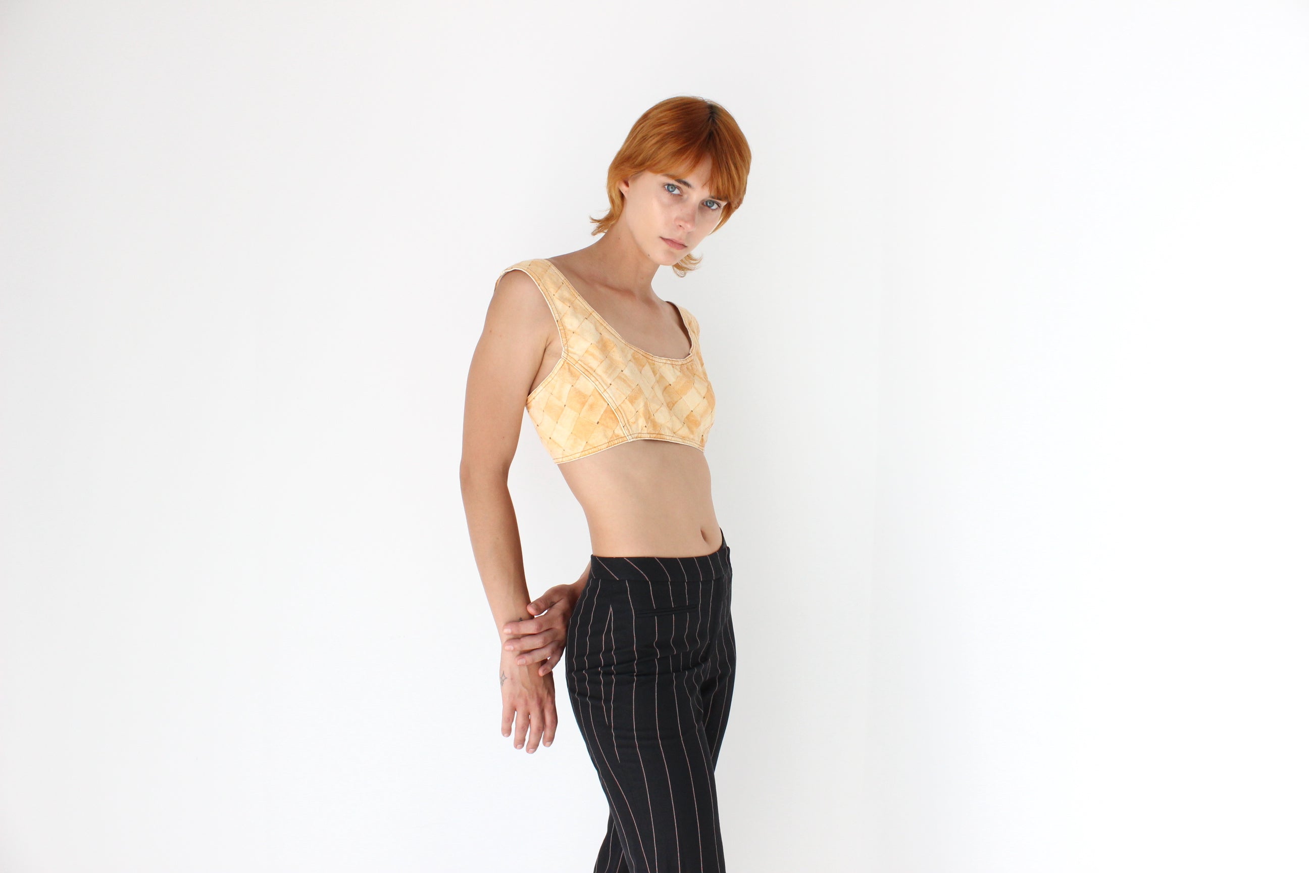 2000s Roberto Cavalli Pie Crust or Basket Weave Crop Top