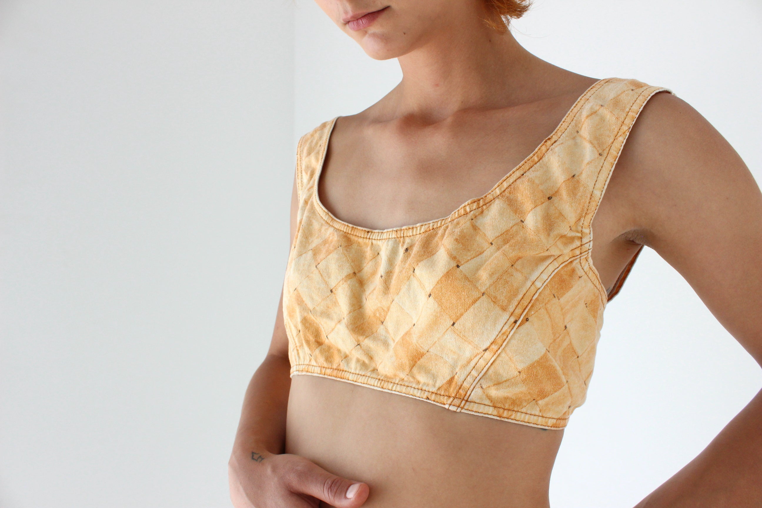 2000s Roberto Cavalli Pie Crust or Basket Weave Crop Top
