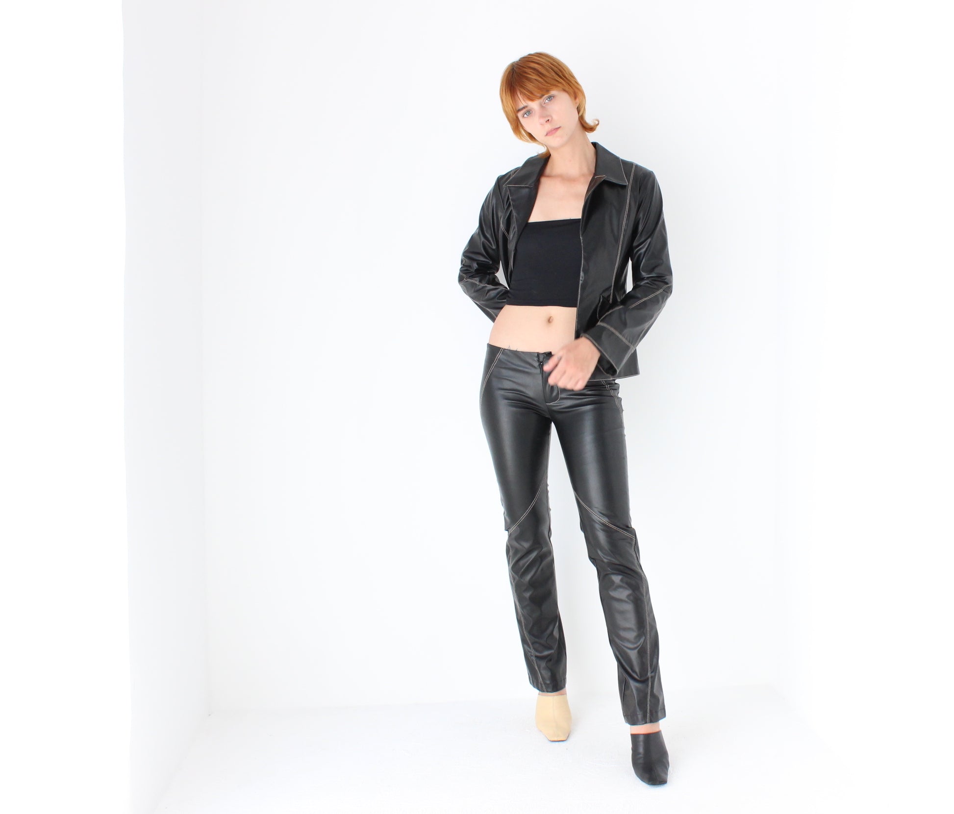 Y2K Latex-Look Vinyl Leather Two Piece Suit