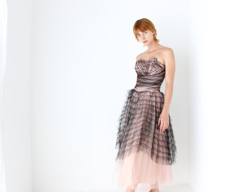 Cinematic 50s Hand Sewn Ruffled Tulle Puff Ballerina Gown