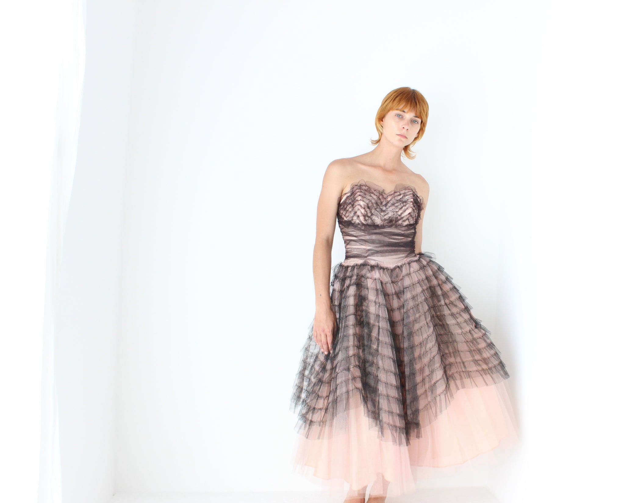 Cinematic 50s Hand Sewn Ruffled Tulle Puff Ballerina Gown