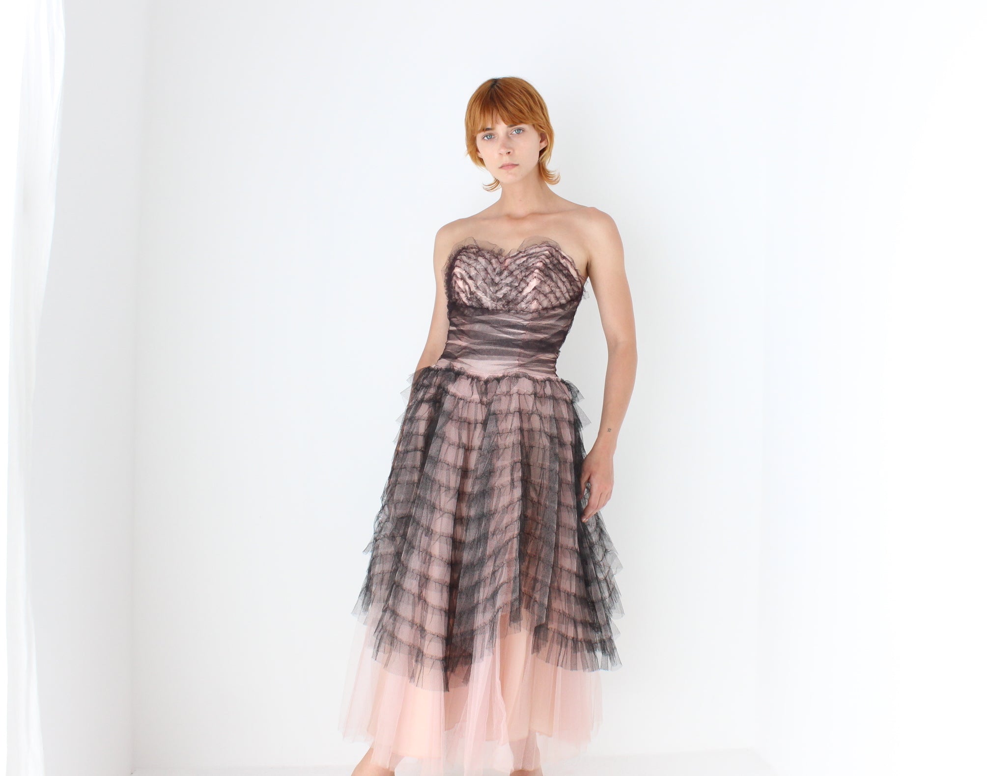 Cinematic 50s Hand Sewn Ruffled Tulle Puff Ballerina Gown