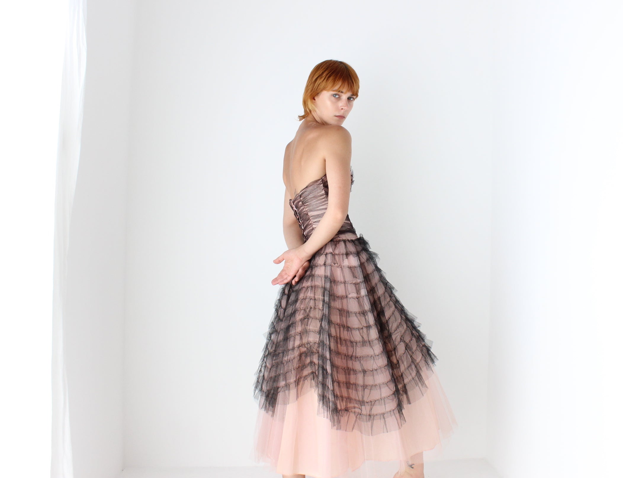 Cinematic 50s Hand Sewn Ruffled Tulle Puff Ballerina Gown
