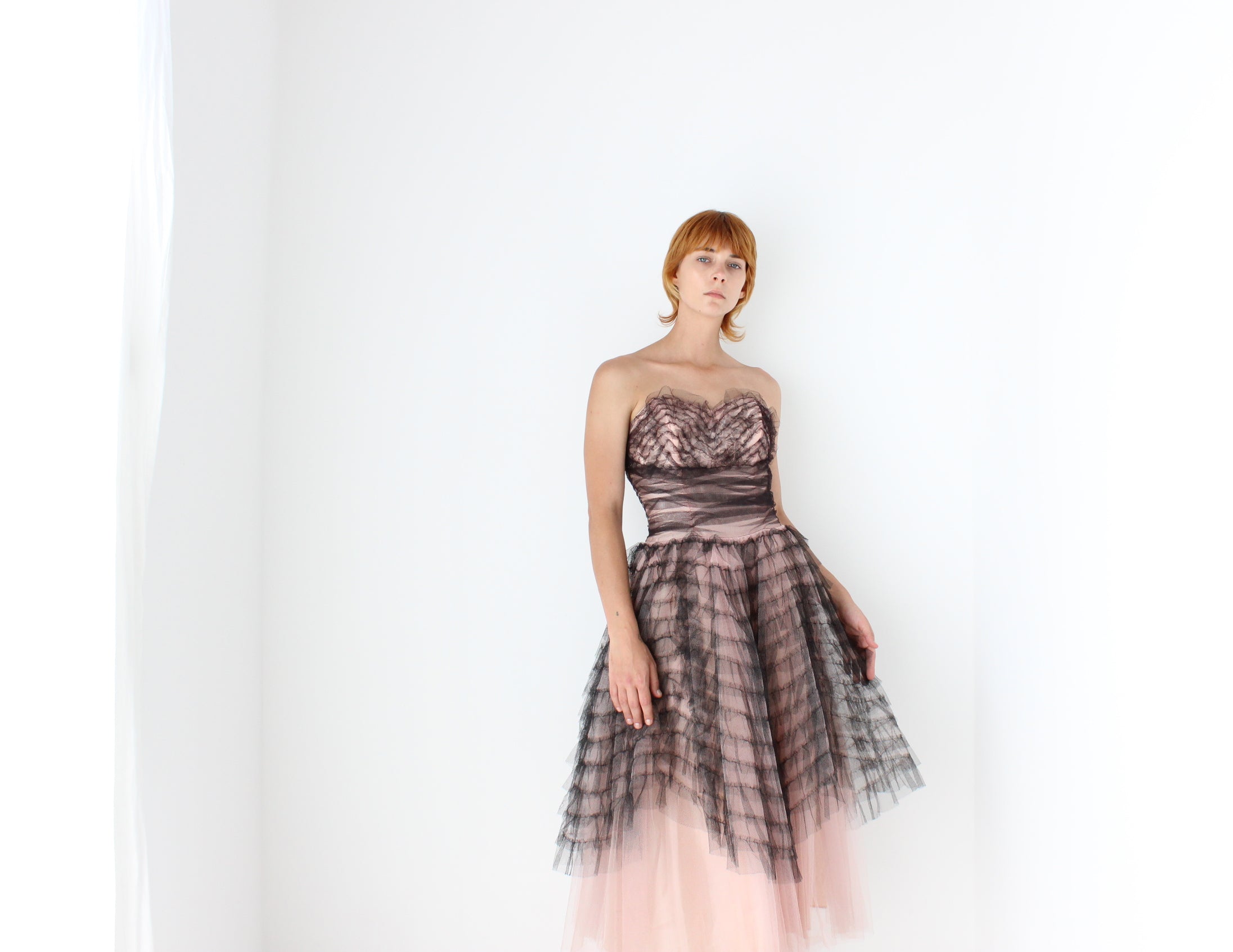 Cinematic 50s Hand Sewn Ruffled Tulle Puff Ballerina Gown