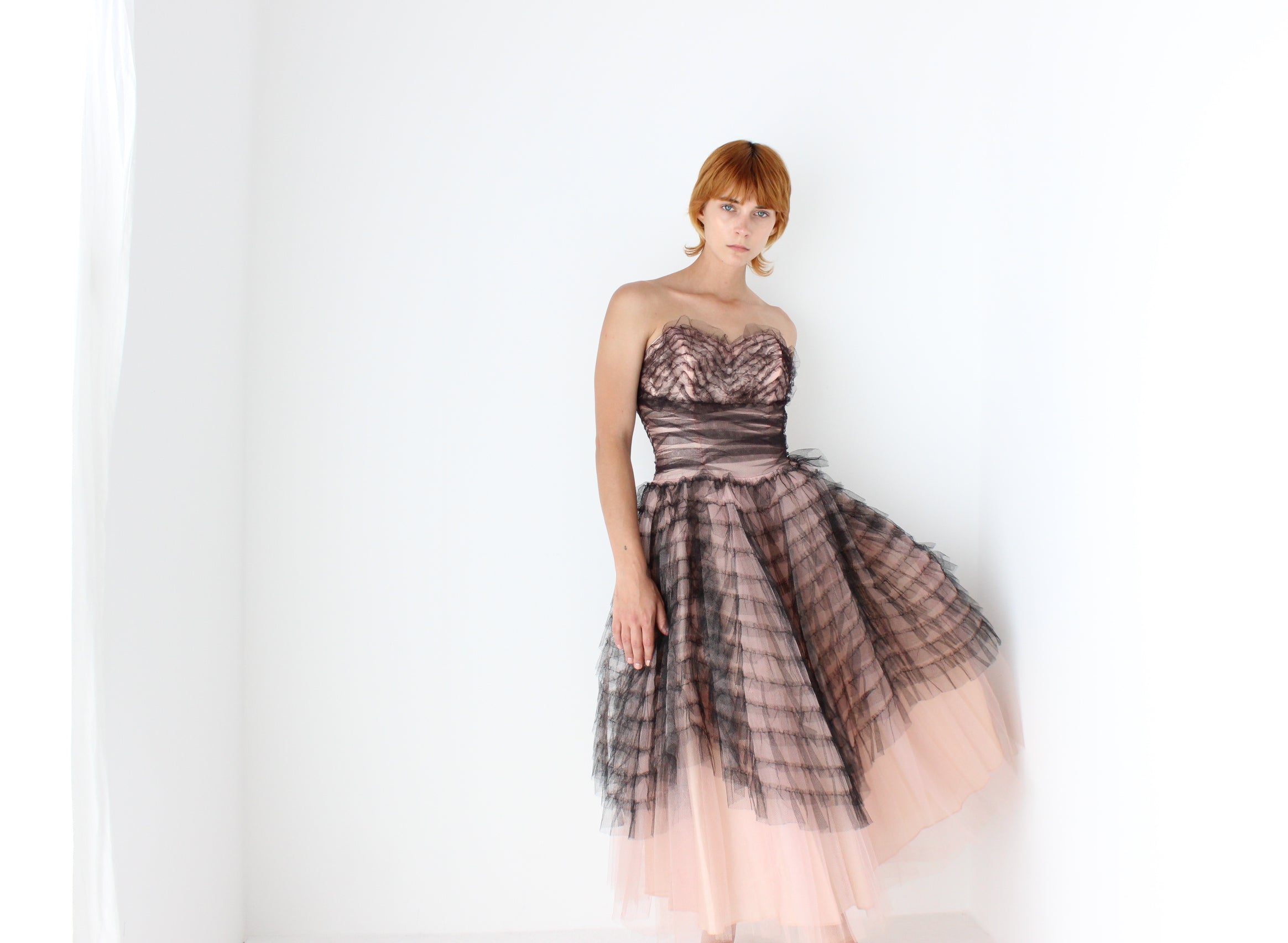 Cinematic 50s Hand Sewn Ruffled Tulle Puff Ballerina Gown