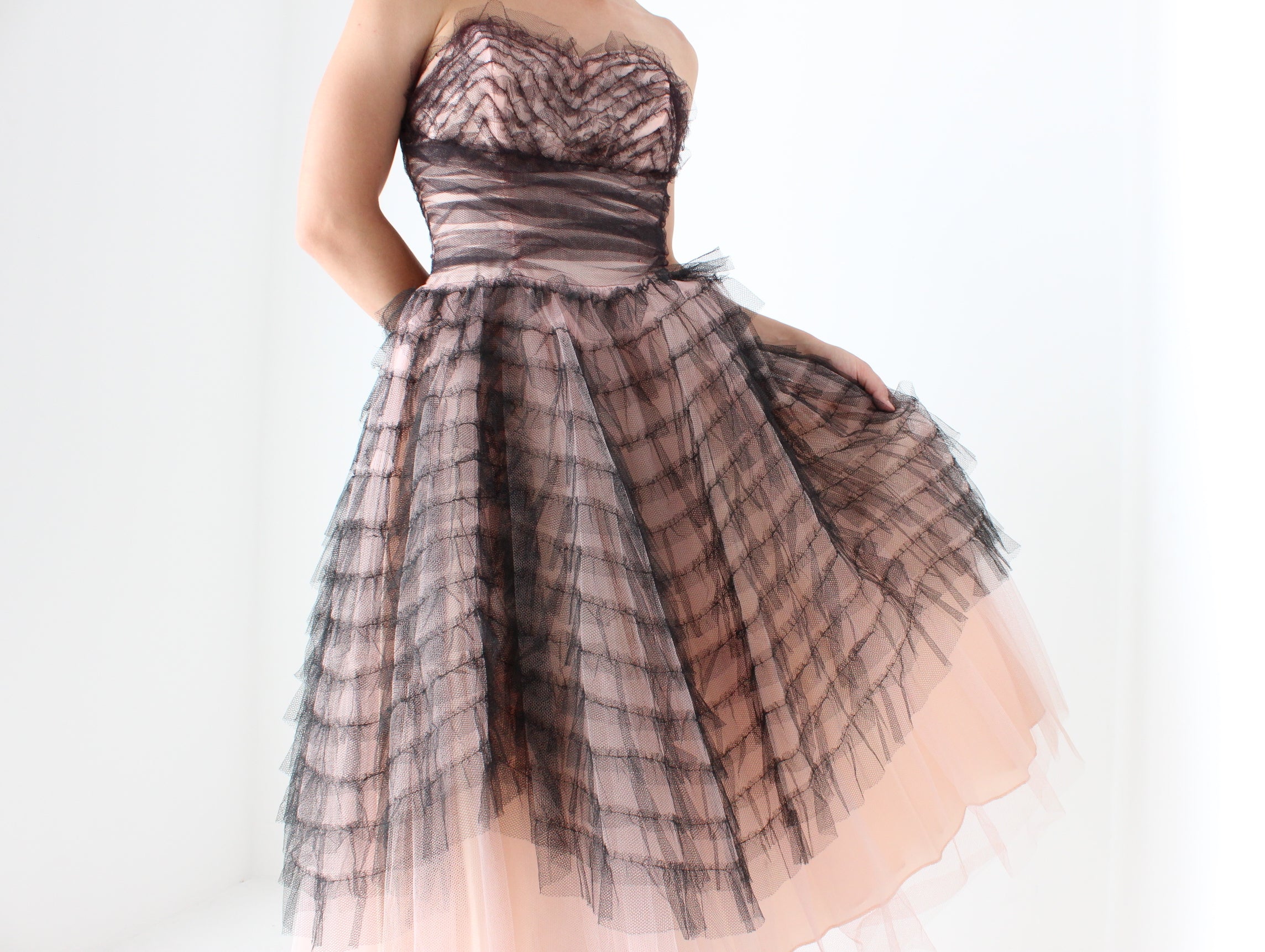 Cinematic 50s Hand Sewn Ruffled Tulle Puff Ballerina Gown