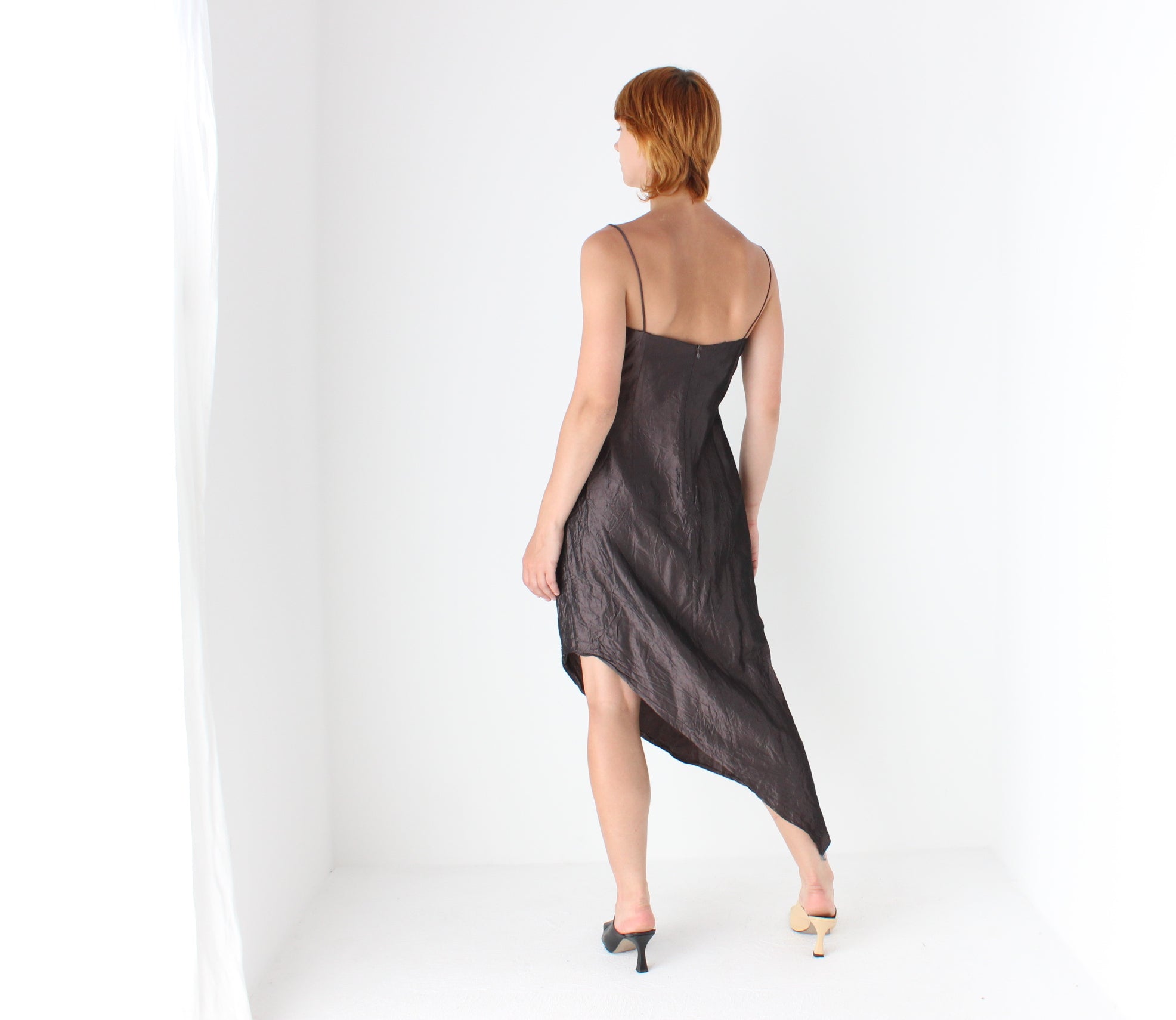 2000s Iridescent Crinkle Taffeta Asymmetric Dress