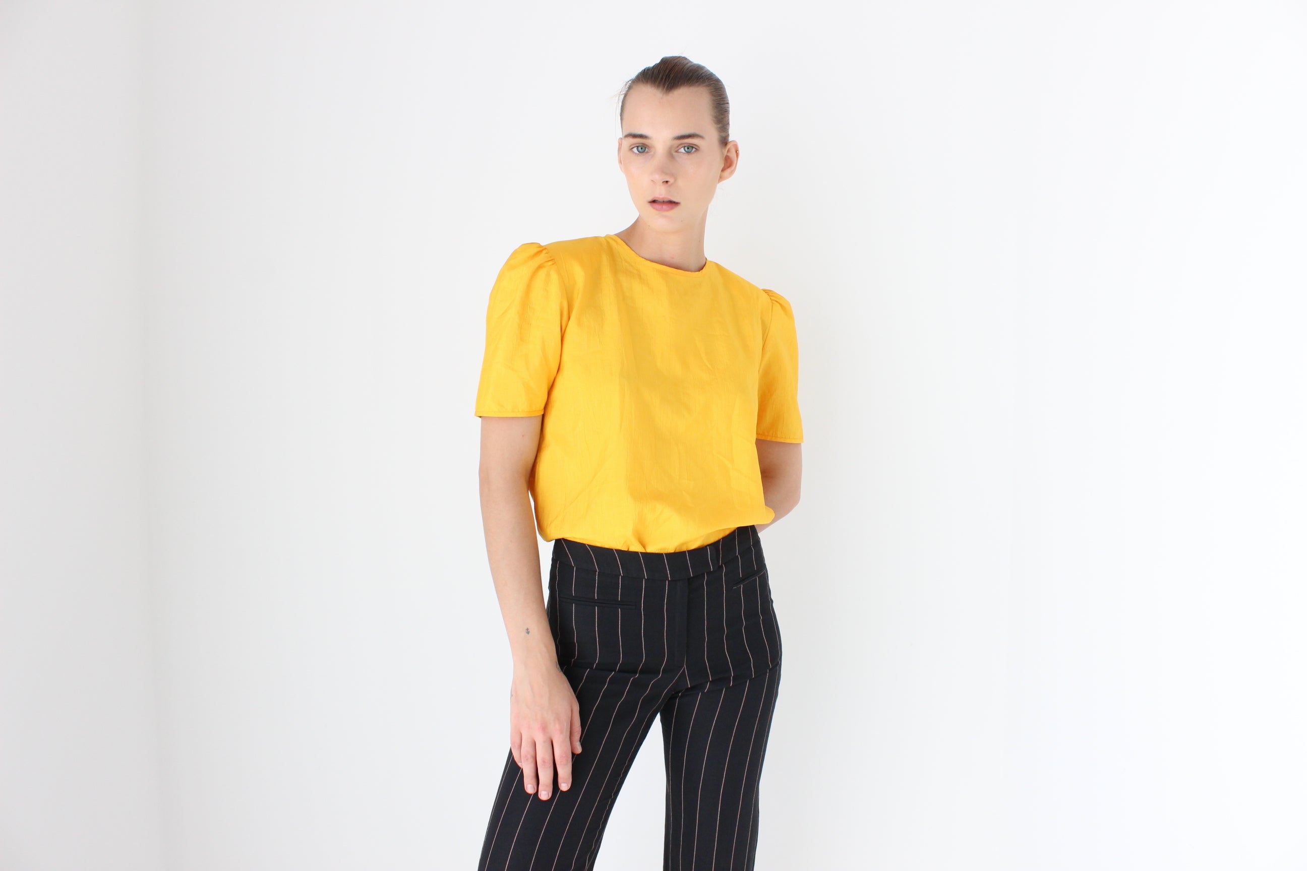 80s Sunshine Yellow Puff Sleeve Parachute Top