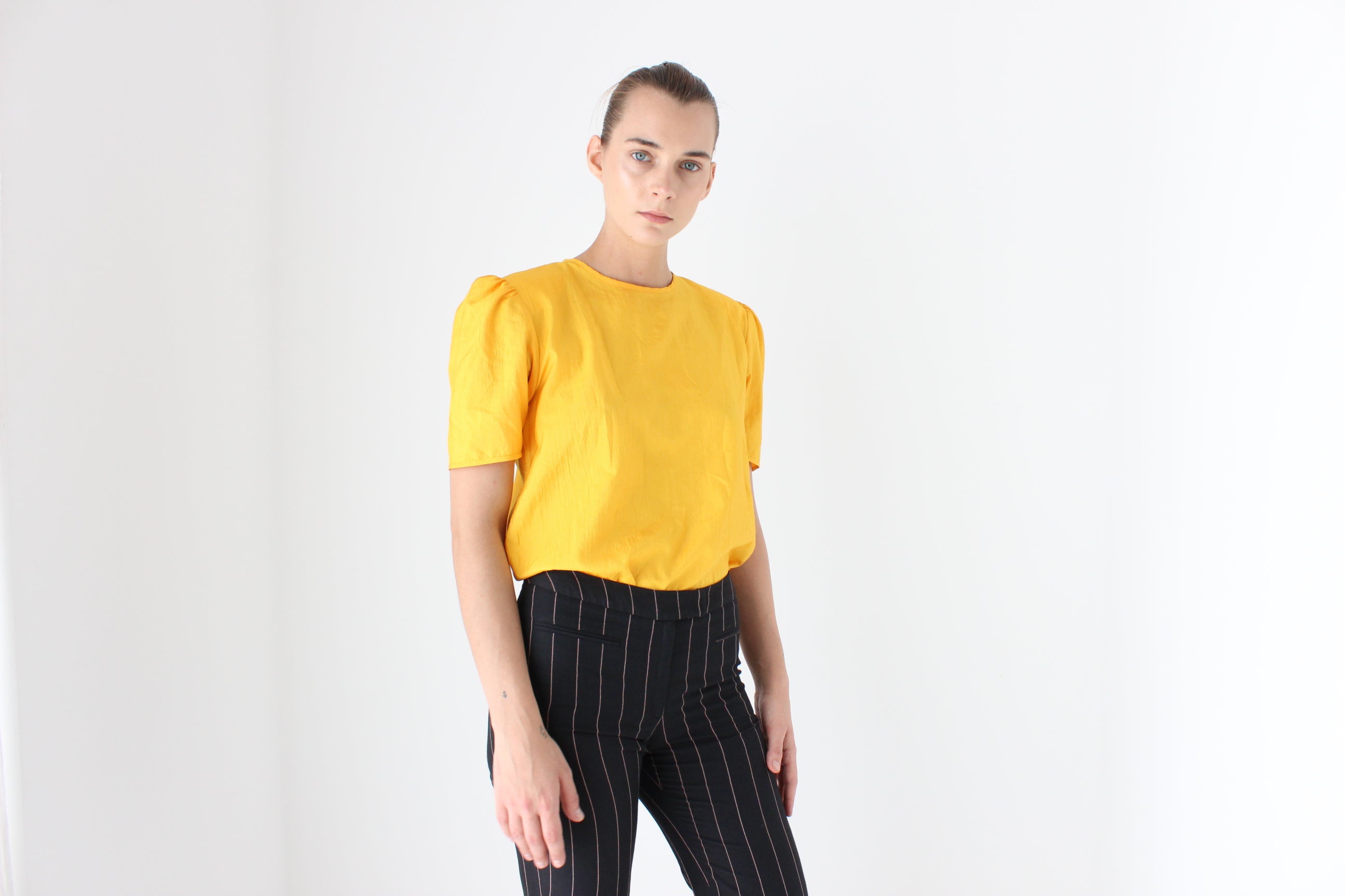 80s Sunshine Yellow Puff Sleeve Parachute Top