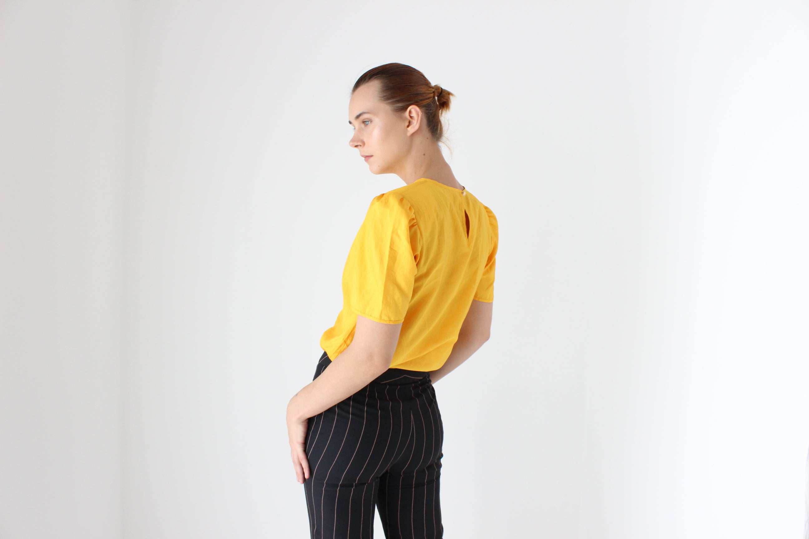 80s Sunshine Yellow Puff Sleeve Parachute Top