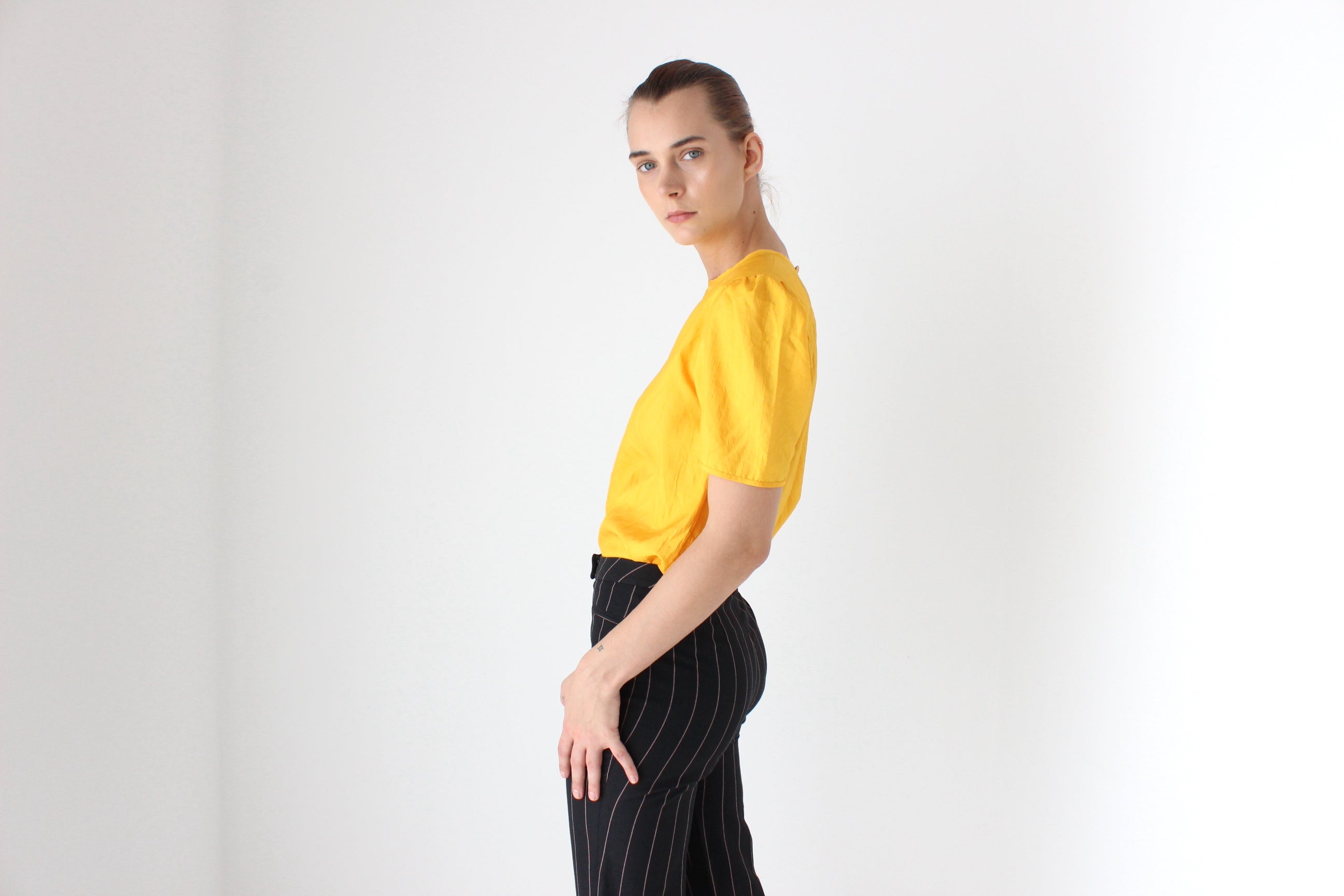 80s Sunshine Yellow Puff Sleeve Parachute Top