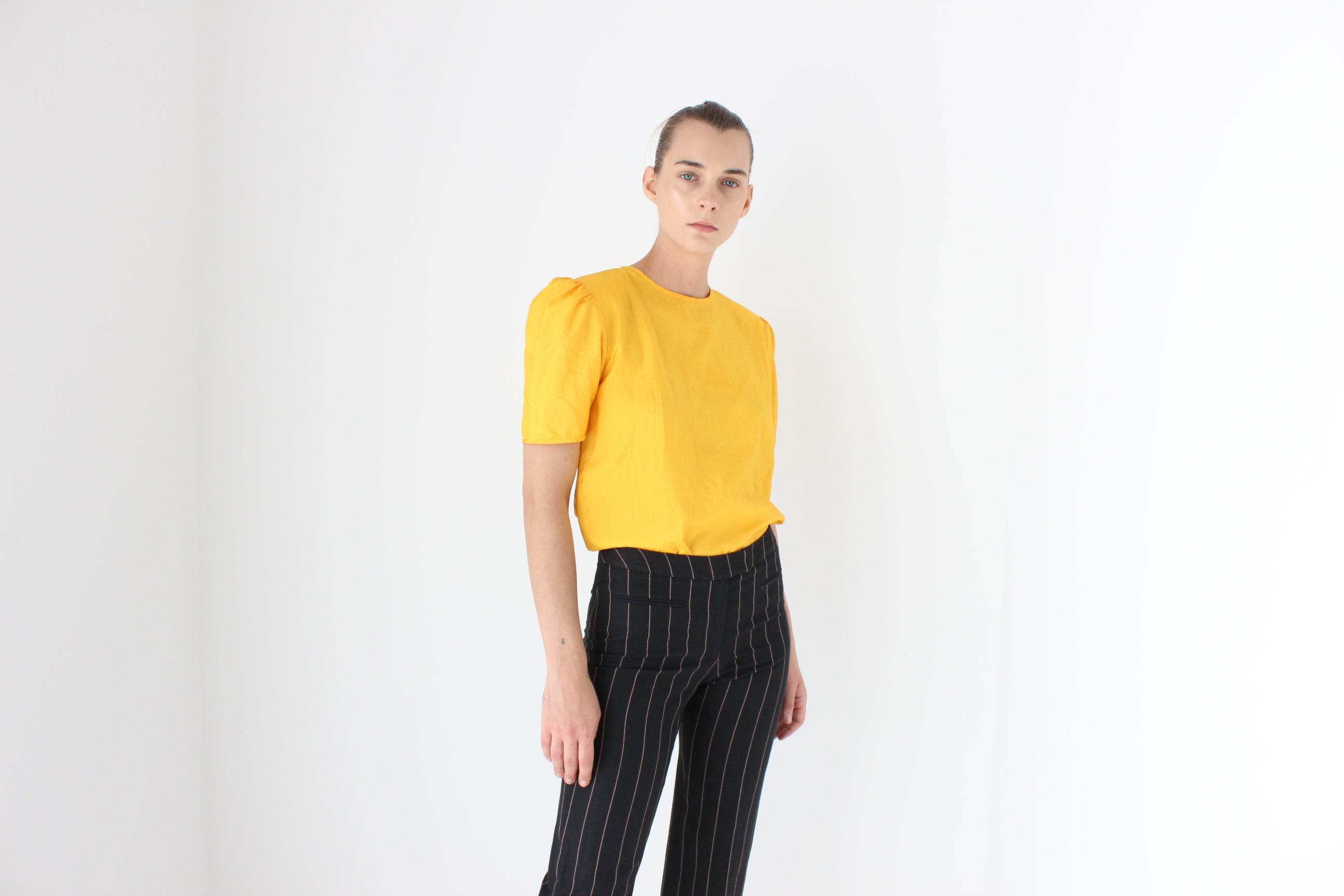 80s Sunshine Yellow Puff Sleeve Parachute Top