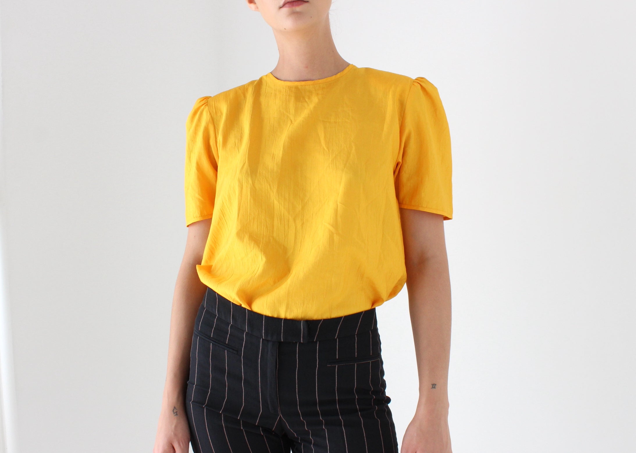 80s Sunshine Yellow Puff Sleeve Parachute Top