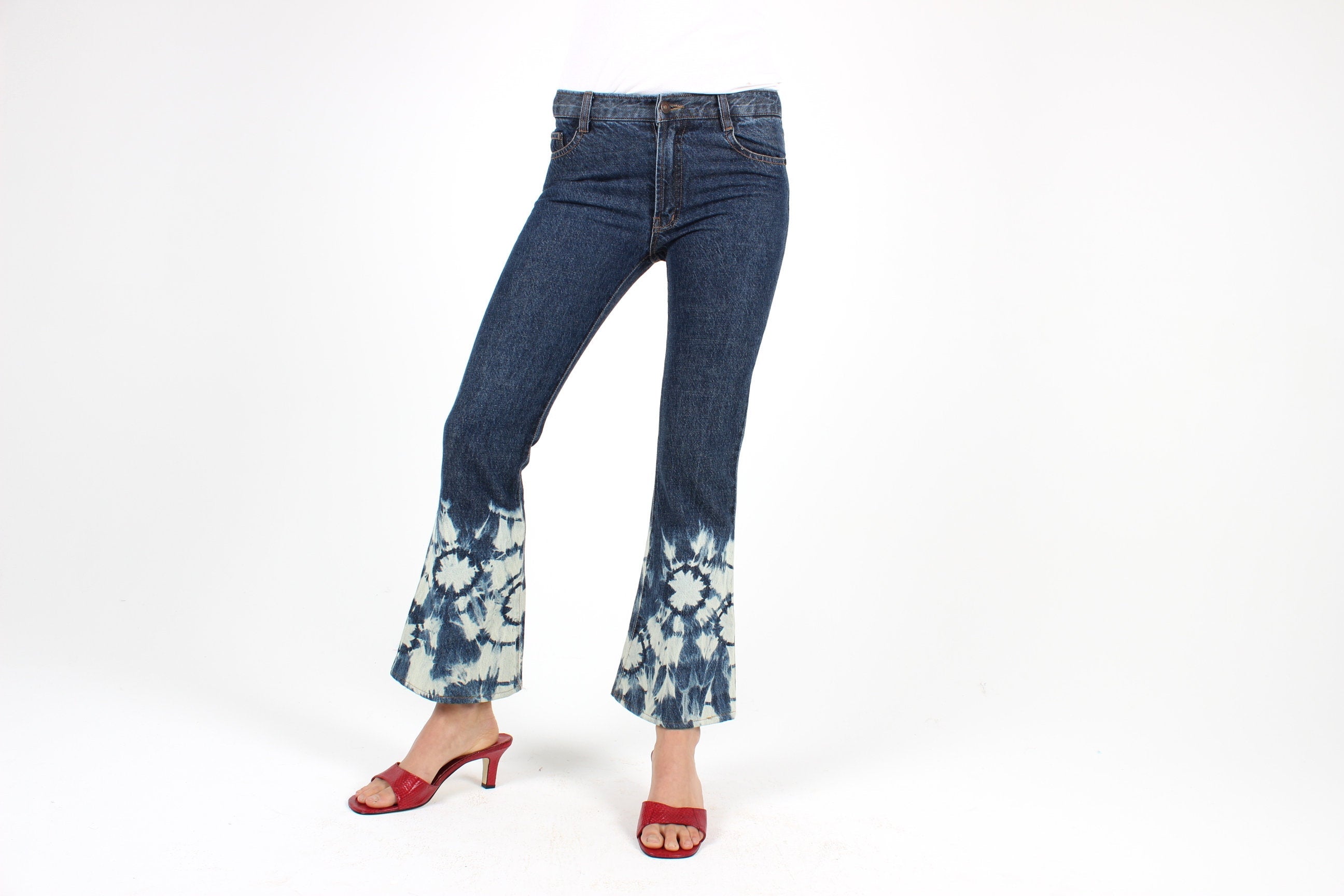 Y2K Bleached Spatter Tie Dye Flared Cropped Jeans