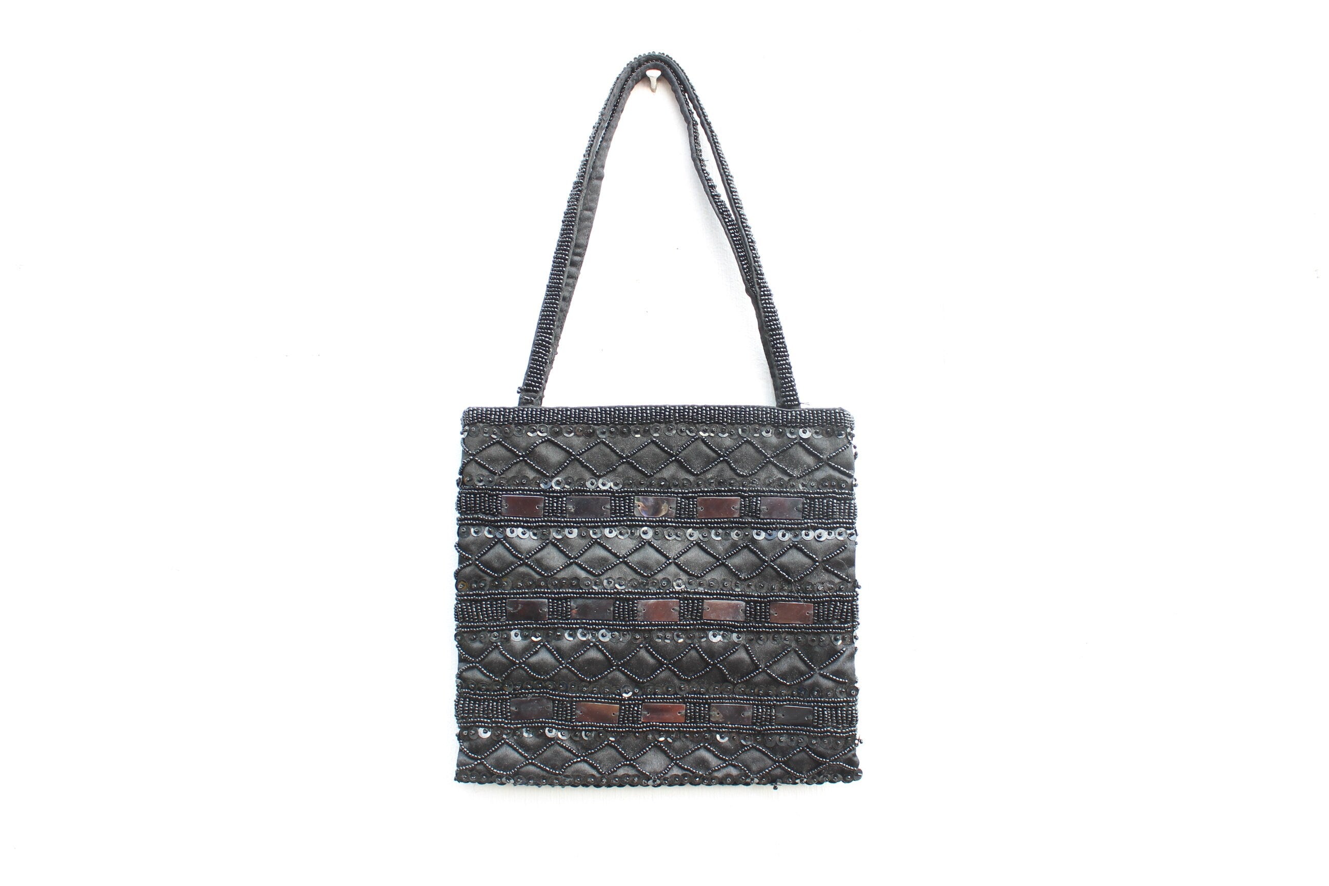 Y2K Small Black Sequin Beaded Evening Bag