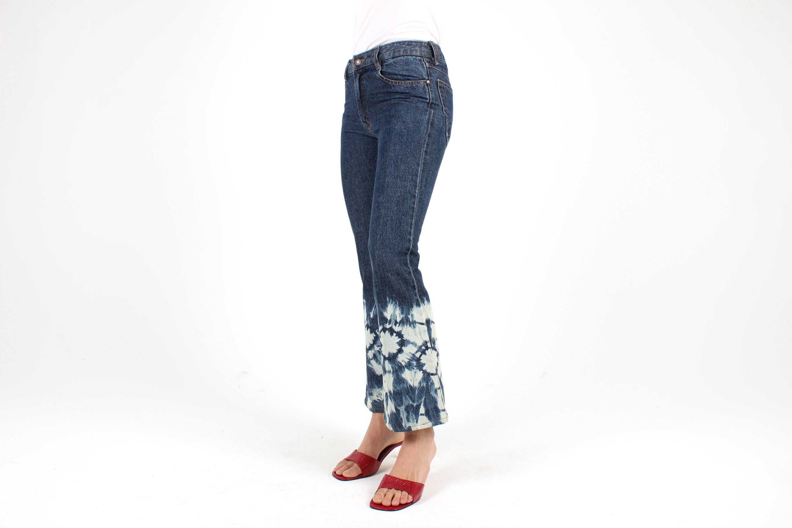 Y2K Bleached Spatter Tie Dye Flared Cropped Jeans