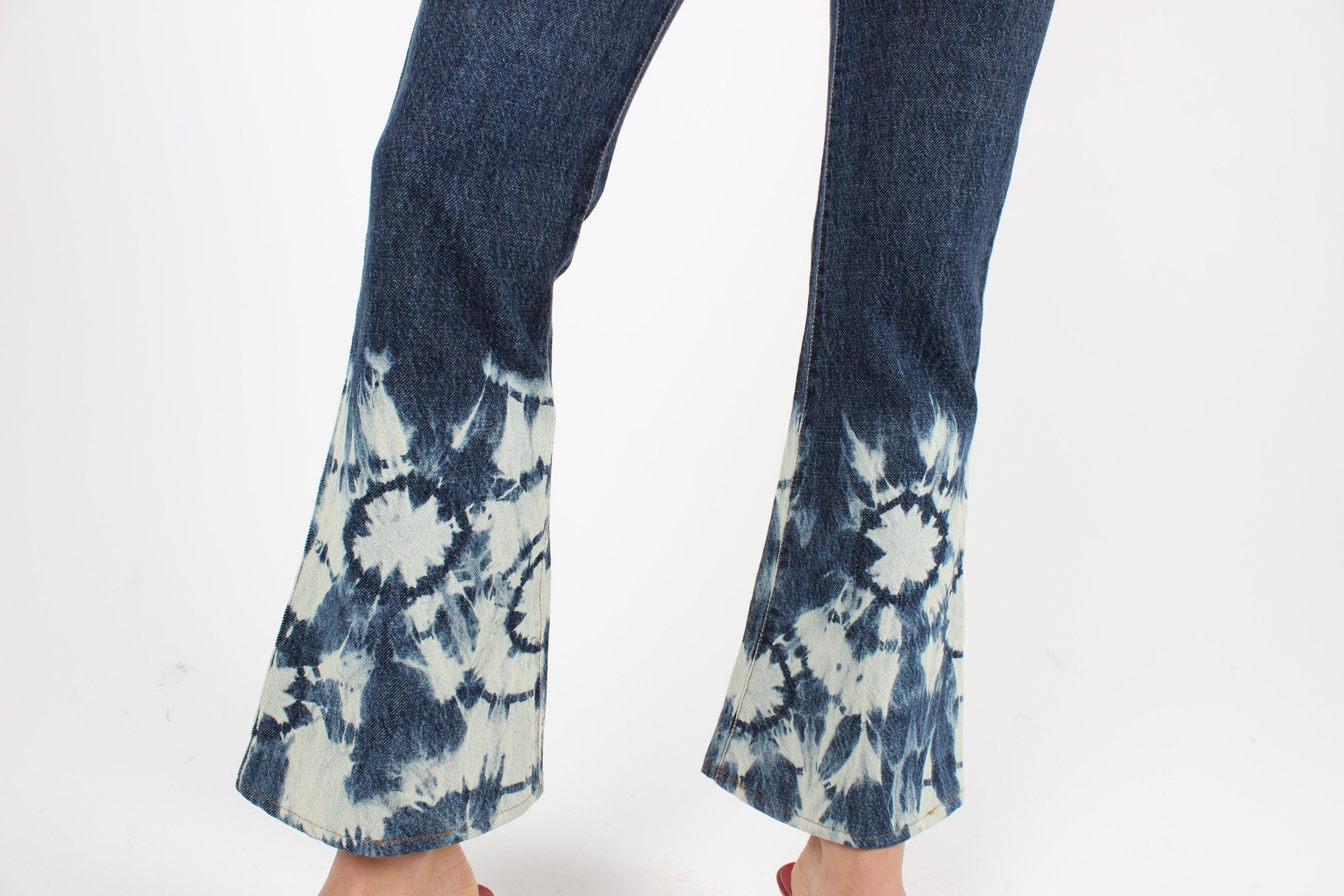Y2K Bleached Spatter Tie Dye Flared Cropped Jeans