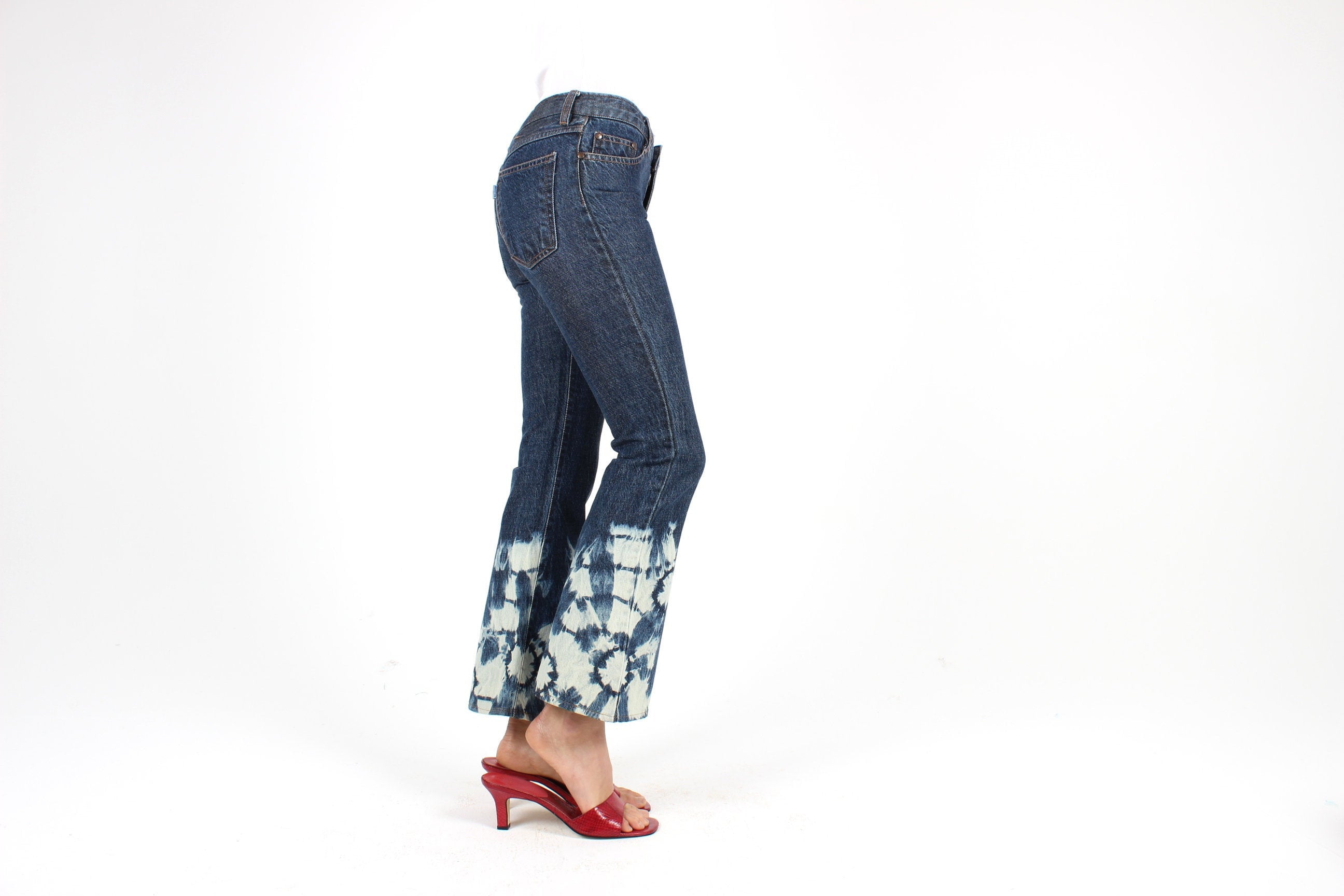 Y2K Bleached Spatter Tie Dye Flared Cropped Jeans