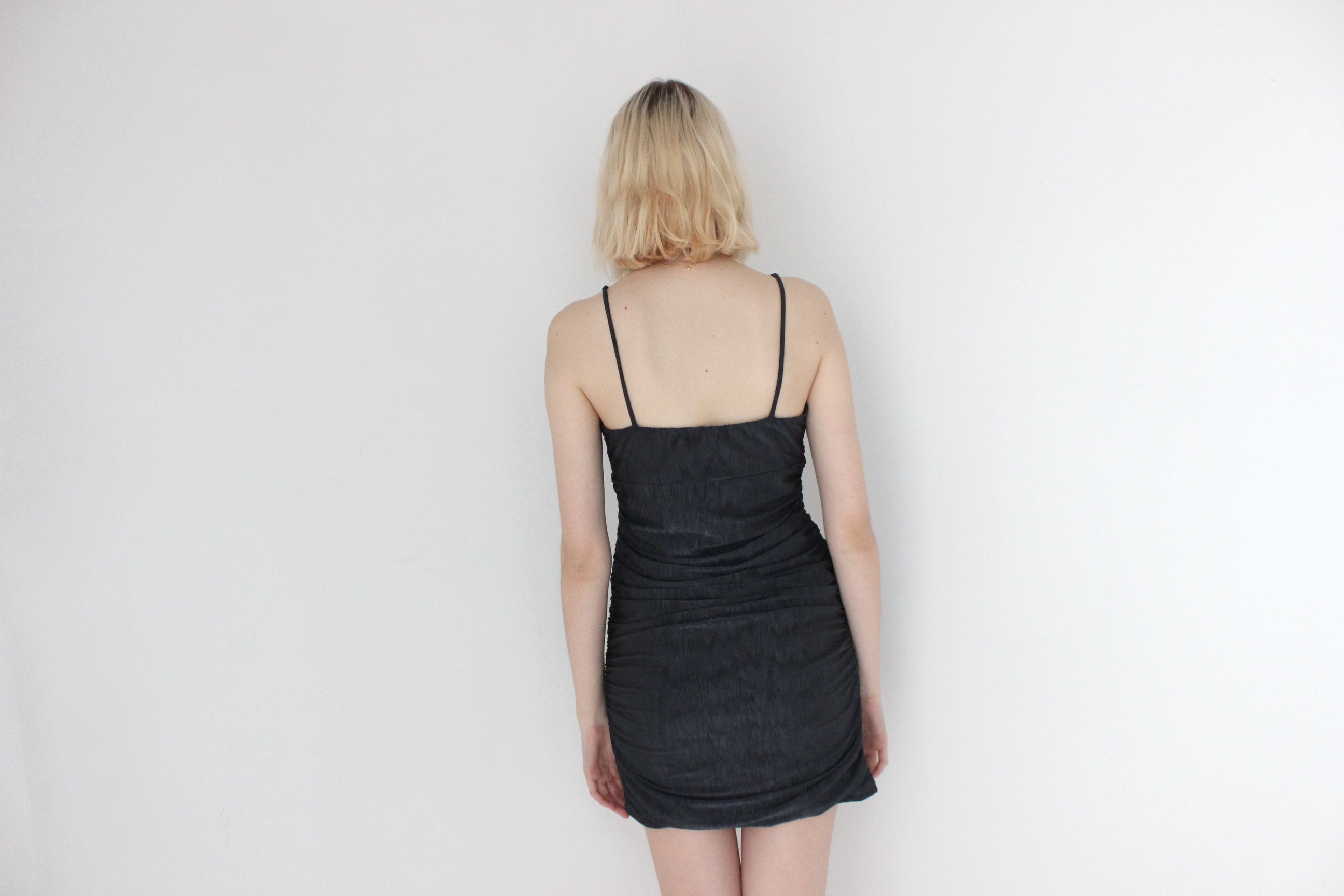 Y2K Sexy Ruched Lycra & Diamonte Strap Bandage / Bodycon Club Dress