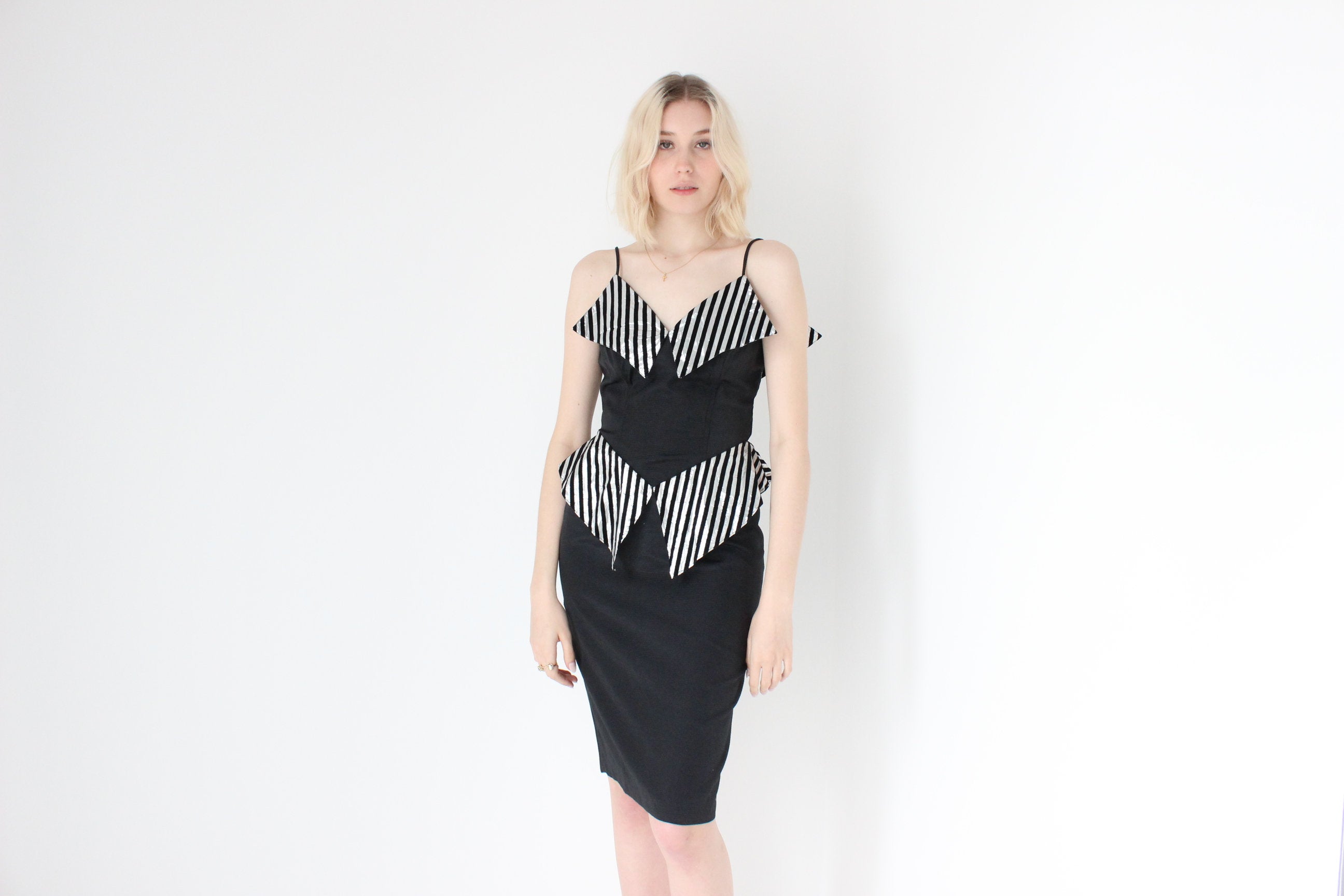 80s SHISHI Sculptural Origami Lamé ~Disco Fairy~ Peplum Dress